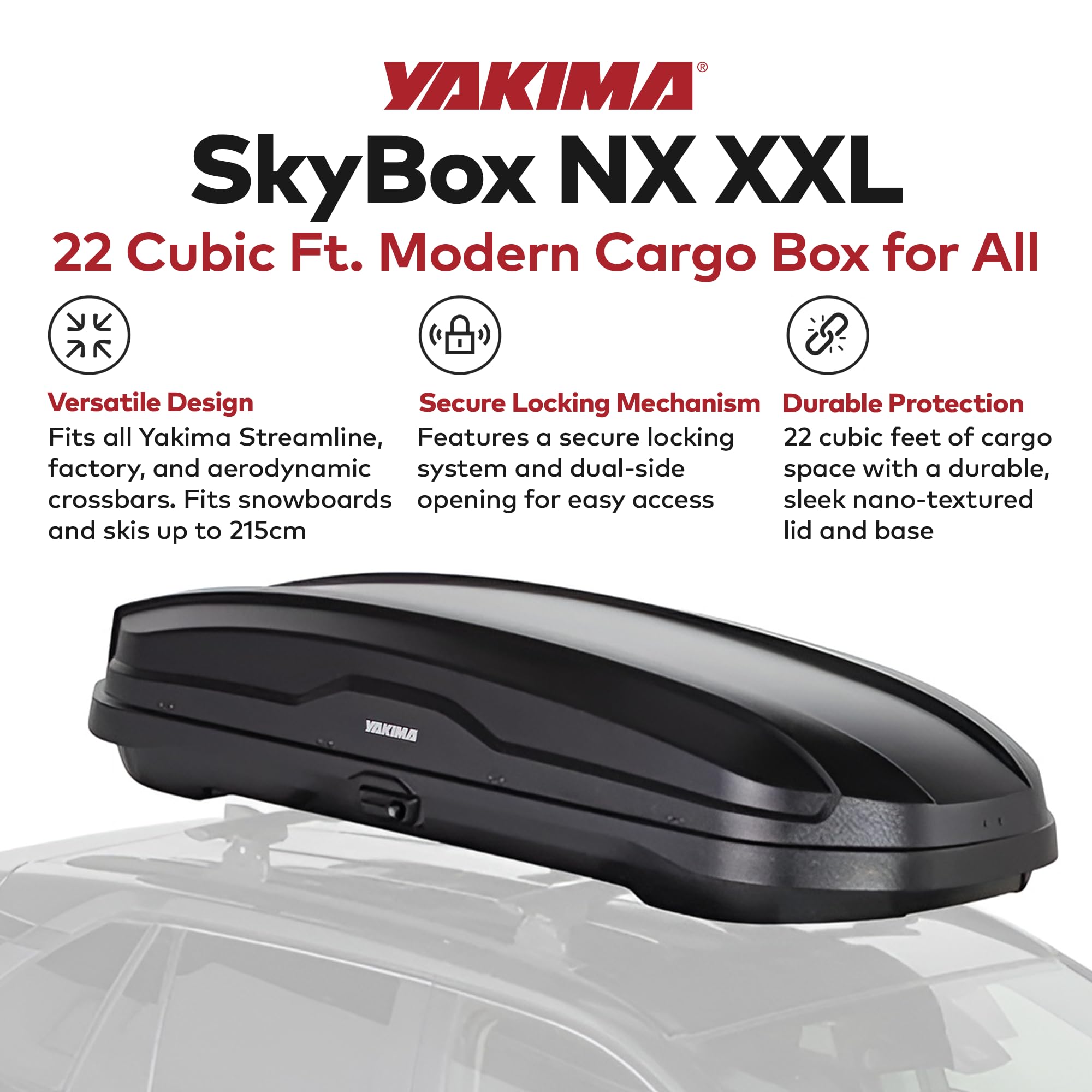 Yakima SkyBox NX 16 LG Rooftop Cargo Carrier, Hard Top Shell Box with SKS Lock, Fits Streamline Crossbars, 16 Cubic Feet, Black - Car and SUV Roof Storage for Luggage and Travel Accessories