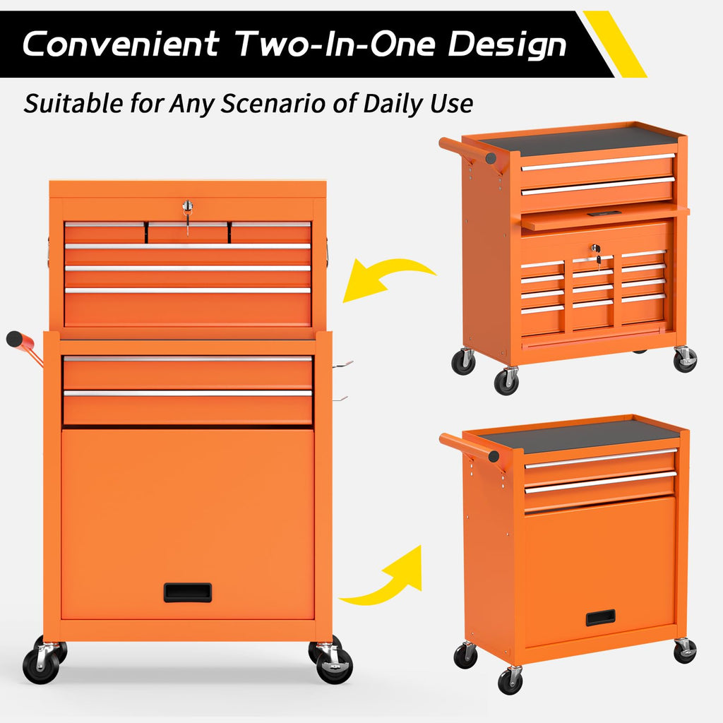 On Shine 8 Drawer Rolling Tool Chest, Large Capacity Rolling Tool Box with Wheels, Locking Mechanical Tool Chest, Portable Tool Box with Sliding Drawers for Garage Workshop and Tool Room (Black)