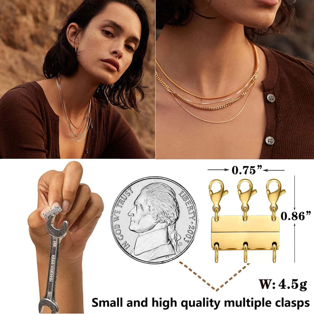 Layering Magnetic Necklace Clasp,18 K Gold and Silver Separator for Stackable Necklaces