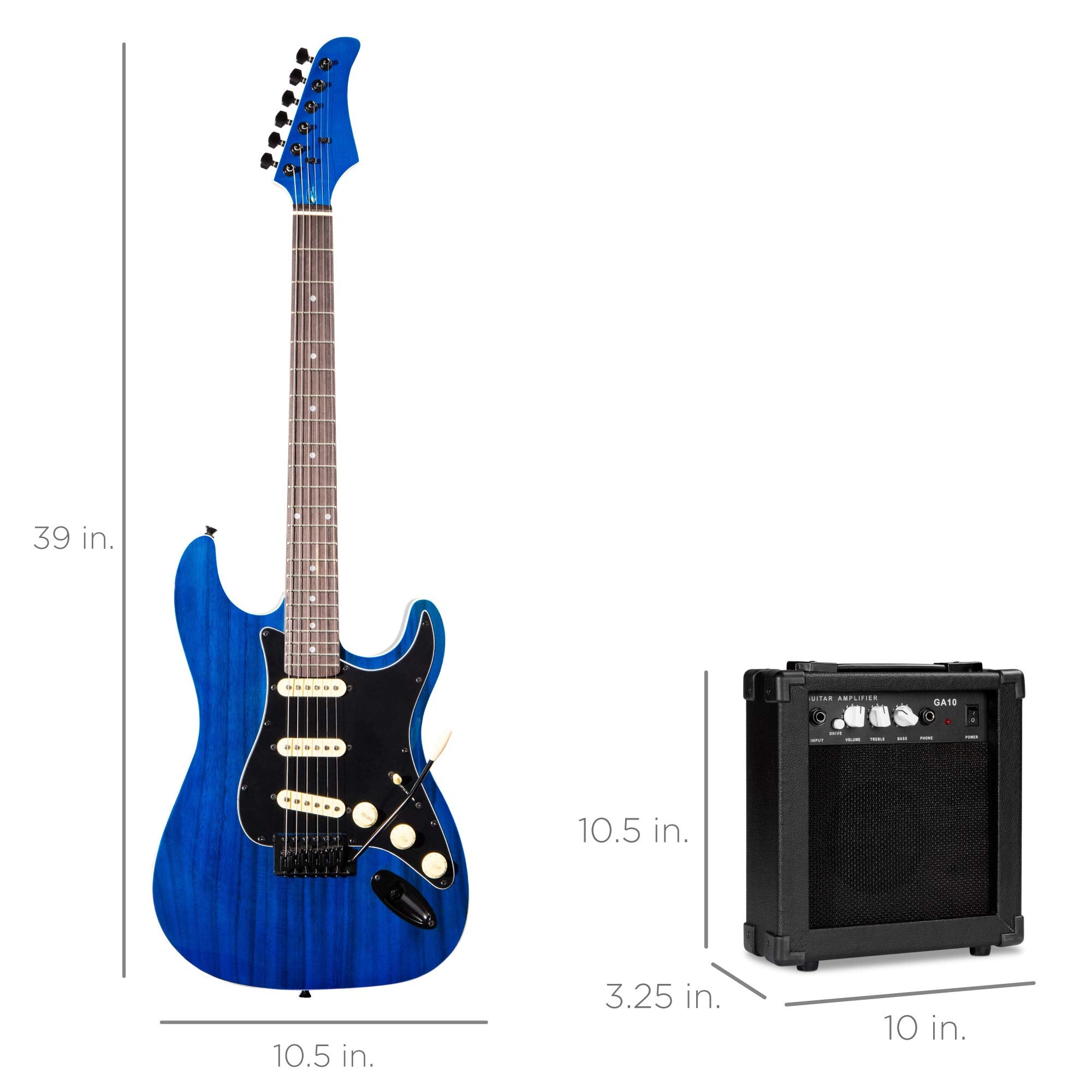 Best Choice Products 39in Full Size Beginner Electric Guitar Starter Kit w/Case, Strap, 10W Amp, Strings, Pick, Tremolo Bar - 3 Color Sunburst