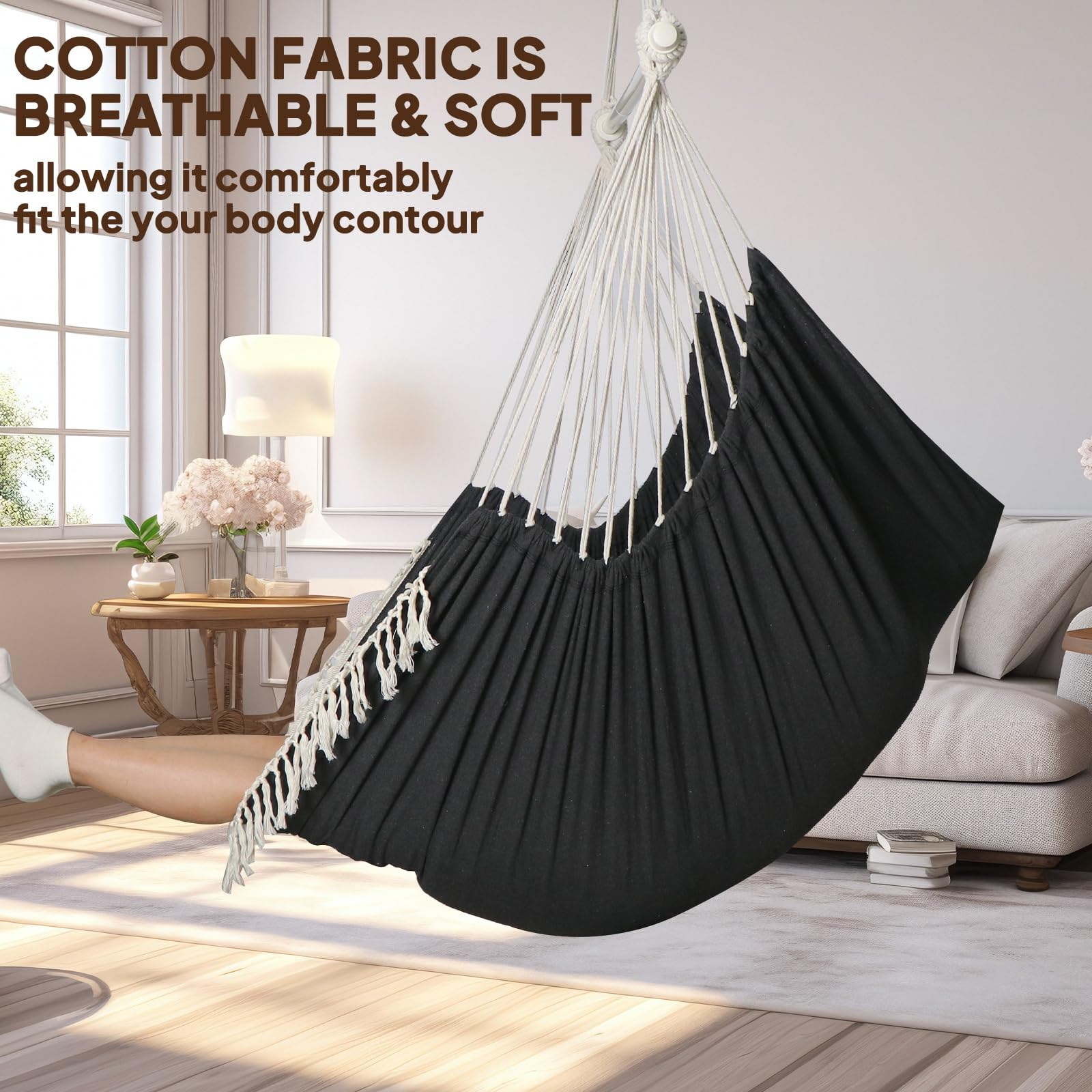 Chihee Hammock Chair Hanging Swing Max 500 Lbs 2 Cushions Included Metal Spreader Bar with Anti-Slip Grooves Portable Hanging Chair Side Pocket Large Macrame Bohemian Chair Indoor Outdoor | Hanging Swing with Anti-Slip Grooves Portable Hanging Chair Side