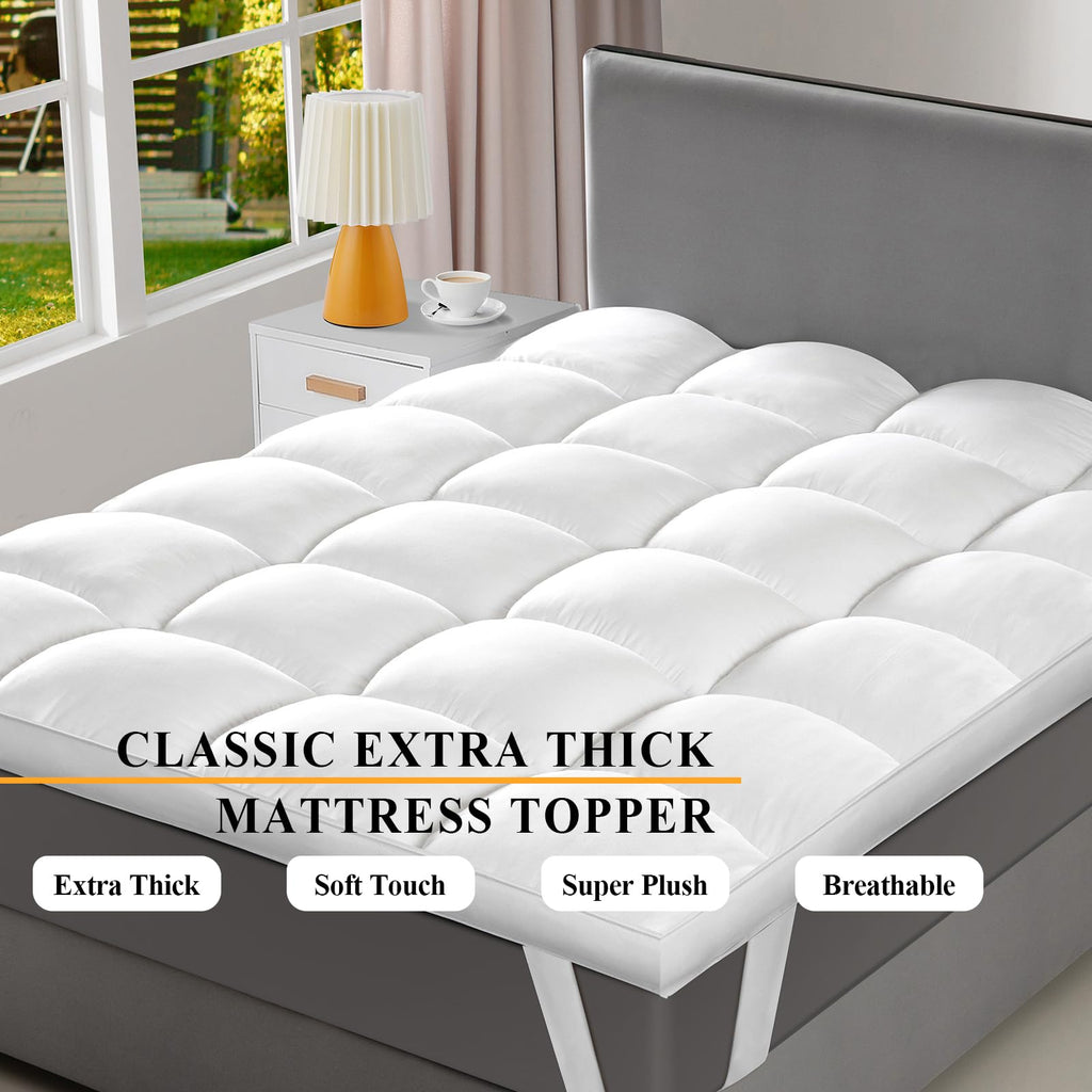 1400 GSM Extra Thick Twin Mattress Topper, Cooling Pillow Top Twin Mattress Topper, Thick Plush Soft Down Alternative Mattress Pad with Elastic Straps, 6-22 Inch Deep, Back Support