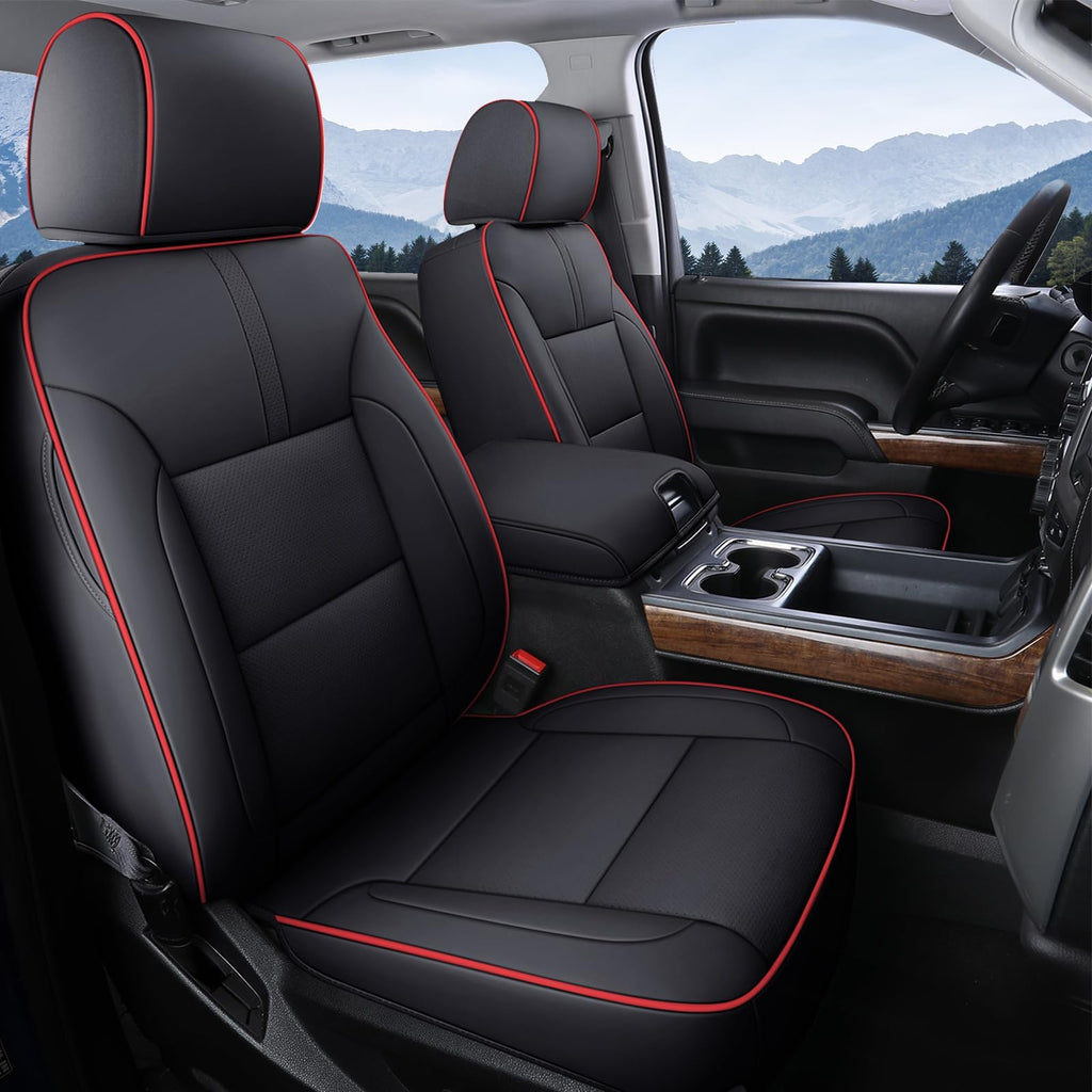 Coverado Chevy Silverado Seat Covers, Faux Leather Seat Covers Fit for Chevy Silverado GMC Sierra 2007-2025 1500, 2015-2025 2500HD 3500HD Crew Double Extended Cab (Front, Black)