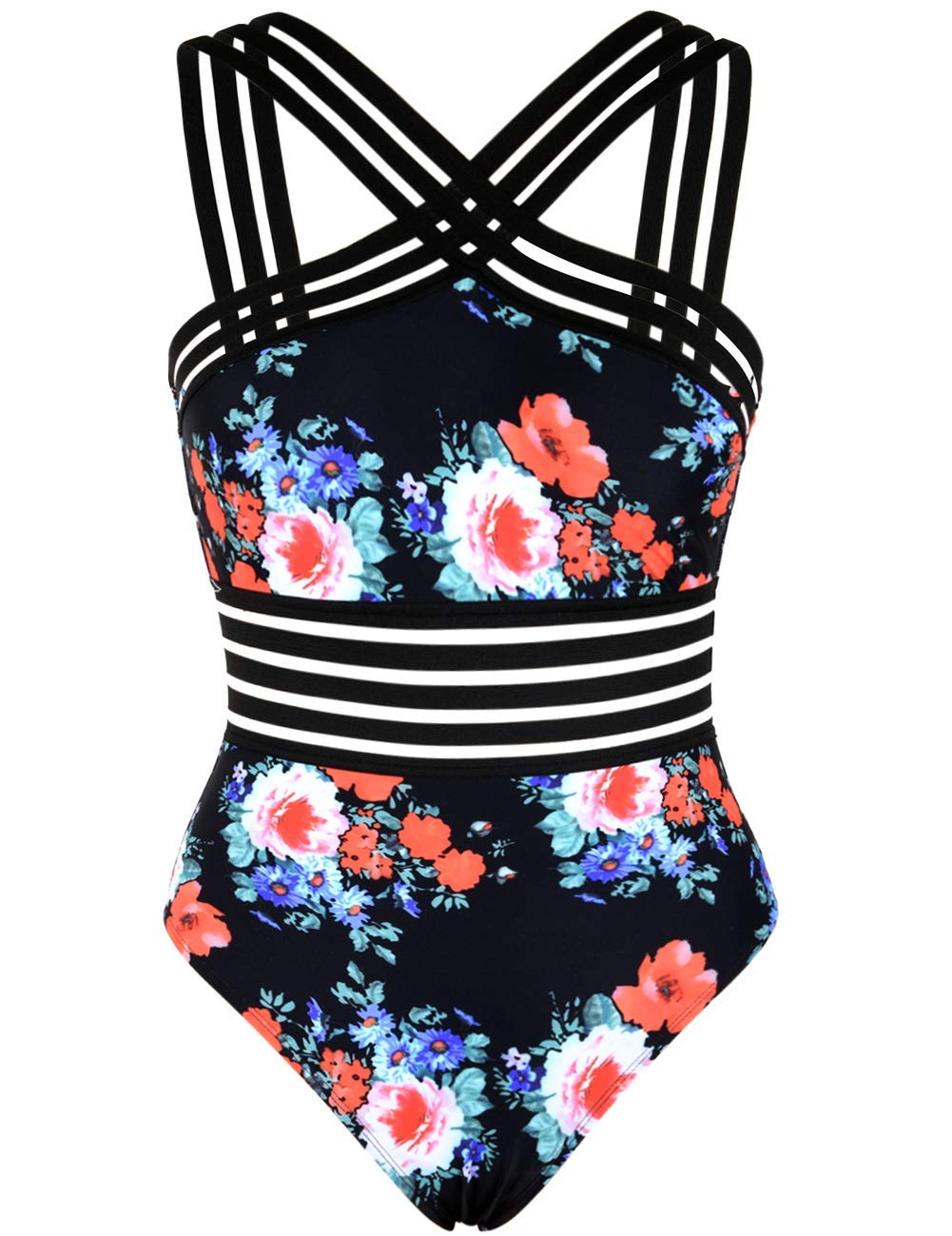 Hilor Women's Tummy Control Swimsuits Slimming One Piece Bathing Suits Front Crossover Swimwear