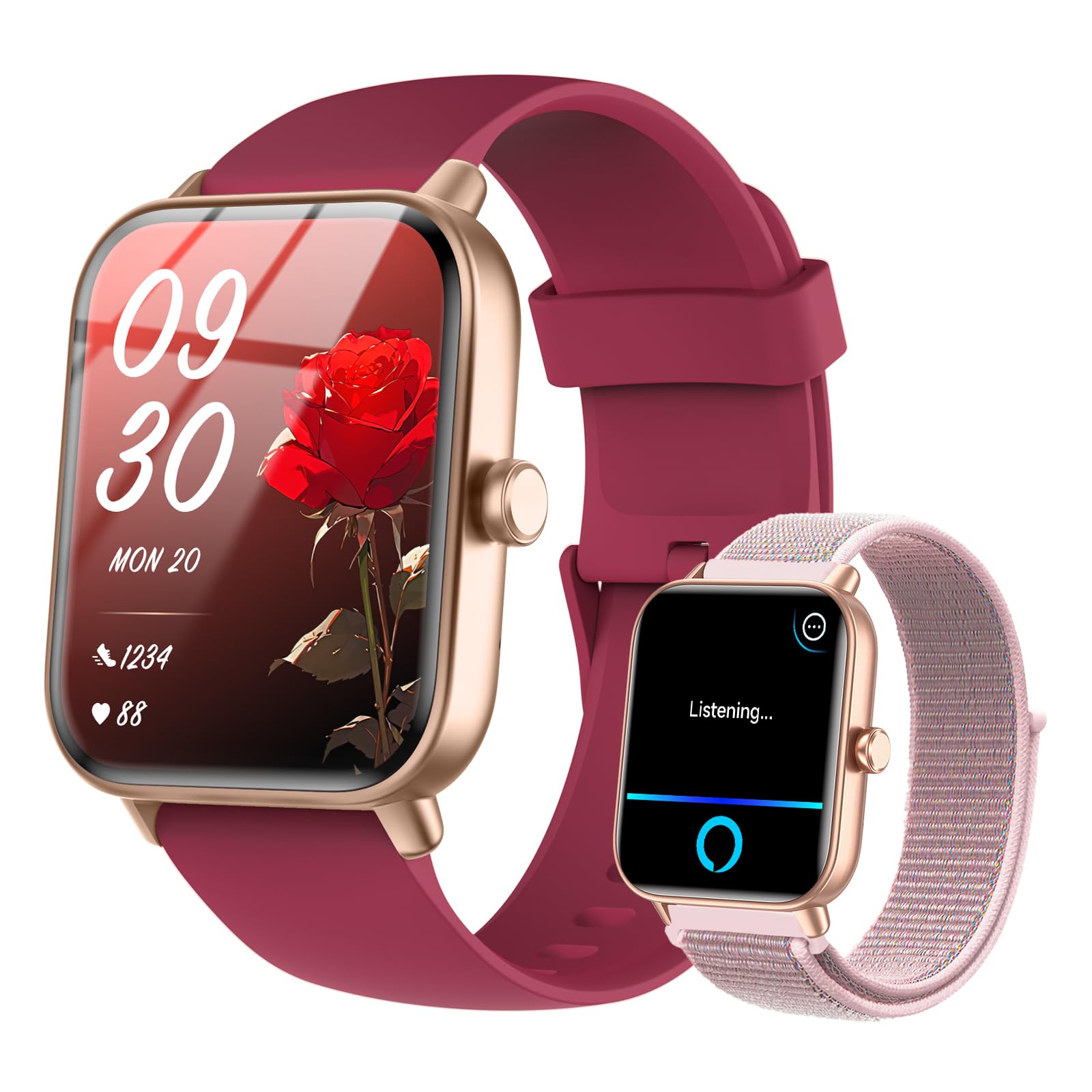 Quican Smart Watches for Women, Compatible for iPhone and Android Phones, Calling, Heart Rate/Sleep Monitor, Alexa, 1.8" Fitness Tracker Watch, Waterproof, Gifts for Women, Silicone Band, Baby Pink