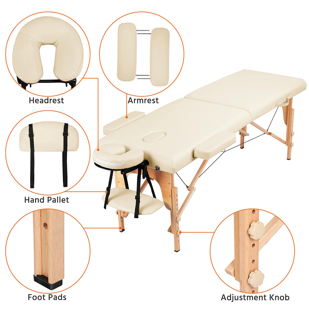 Yaheetech Massage Table Portable Lash Beds Spa Bed Massage Couch Foldable Spa Tables Adjustable 2 Fold with Non-Woven Bag 24 inch, Black