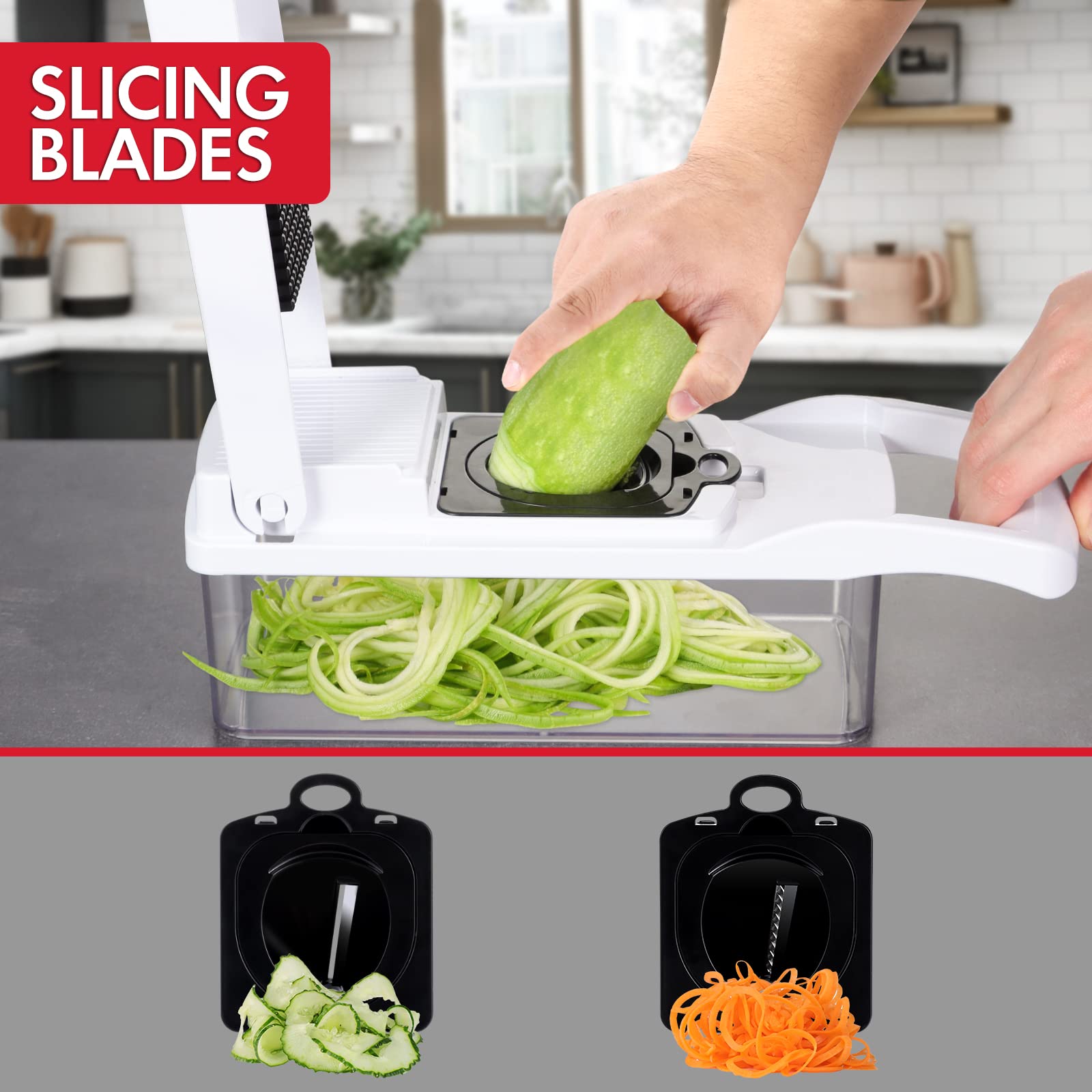 Ourokhome Vegetable Chopper Onion Cutter, 12 in 1 Professional Mandoline Slicer for Kitchen, Multifunctional Food Chopper for Potato, Tomato, Veggie with Strainer Basket, 8 Blades, Blue