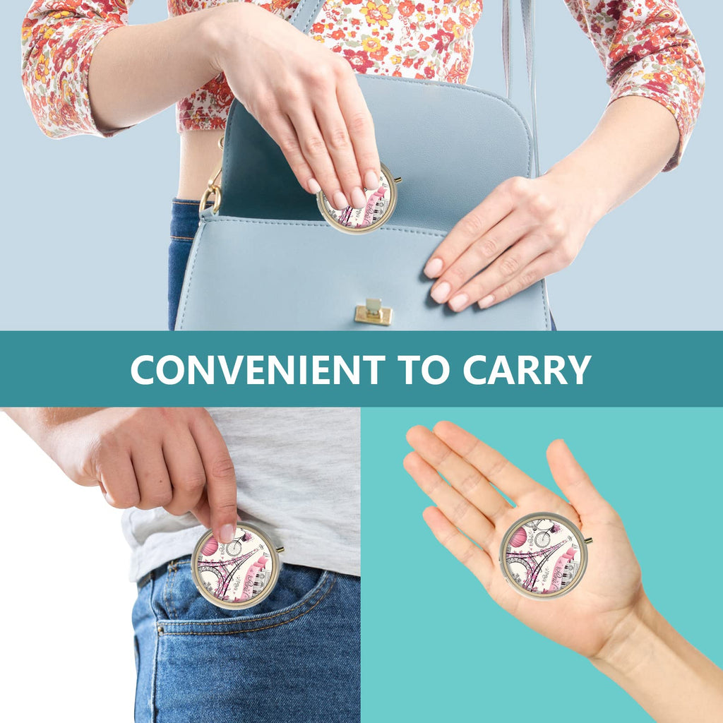 Pill Case Pill Box with Mirror Retro 2 Compartment Small Pill Case for Purse or Pocket Bronze Rectangular Pill Box or Vitamins, Fish Oil, Supplements, Pill Containe Travel Gifts（Retro Red Flowers）