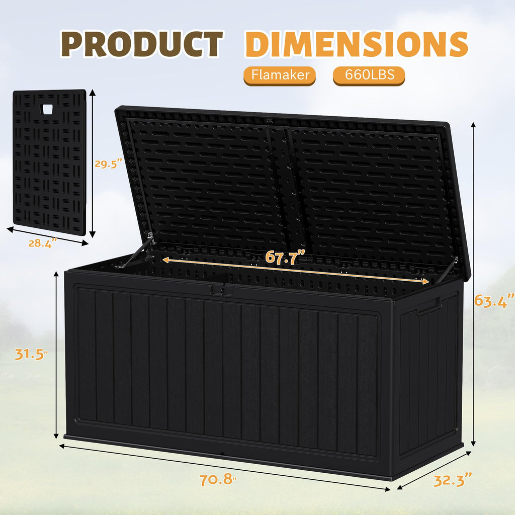 Flamaker Deck Box 30 Gallon, Waterproof Resin Small Storage Box with Lid, Outdoor Patio Furniture Cushion Garden Tool Organizer, Lockable Package Delivery Box for Porch Balcony (Black)