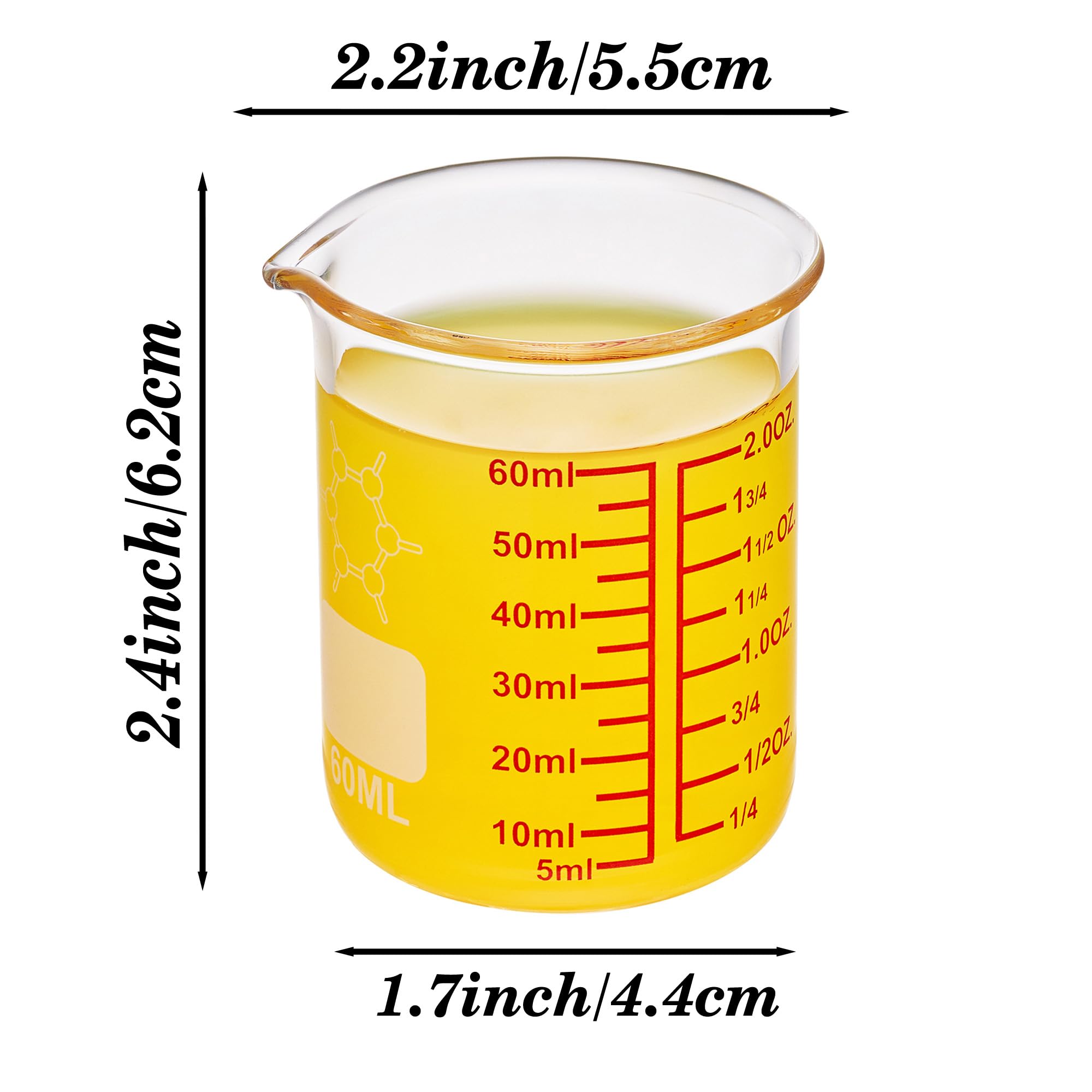 High Borosilicate Glass Measuring Cup-V-Shaped Spout，Glass Measuring Beaker for Kitchen or Restaurant, Easy to Read, 30 ML (1 Oz)-Pack of 2