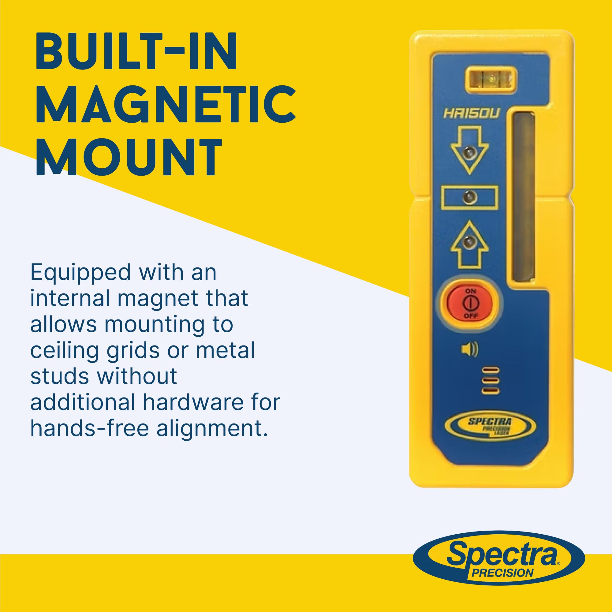 Spectra Precision HR150U Laser Receiver for Interior Leveling with red or green beam rotating lasers. Dual Sided LED Display, Magnetic Mount, Includes Rod Clamp and Alkaline Batteries