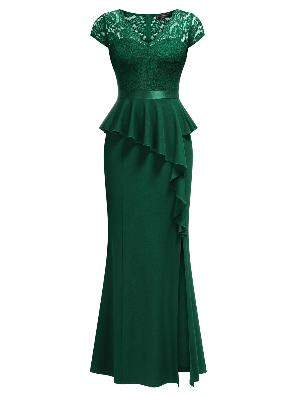 MISSMAY Women's Elegant Floral Lace Ruffle Split Cocktail Party Long Dress