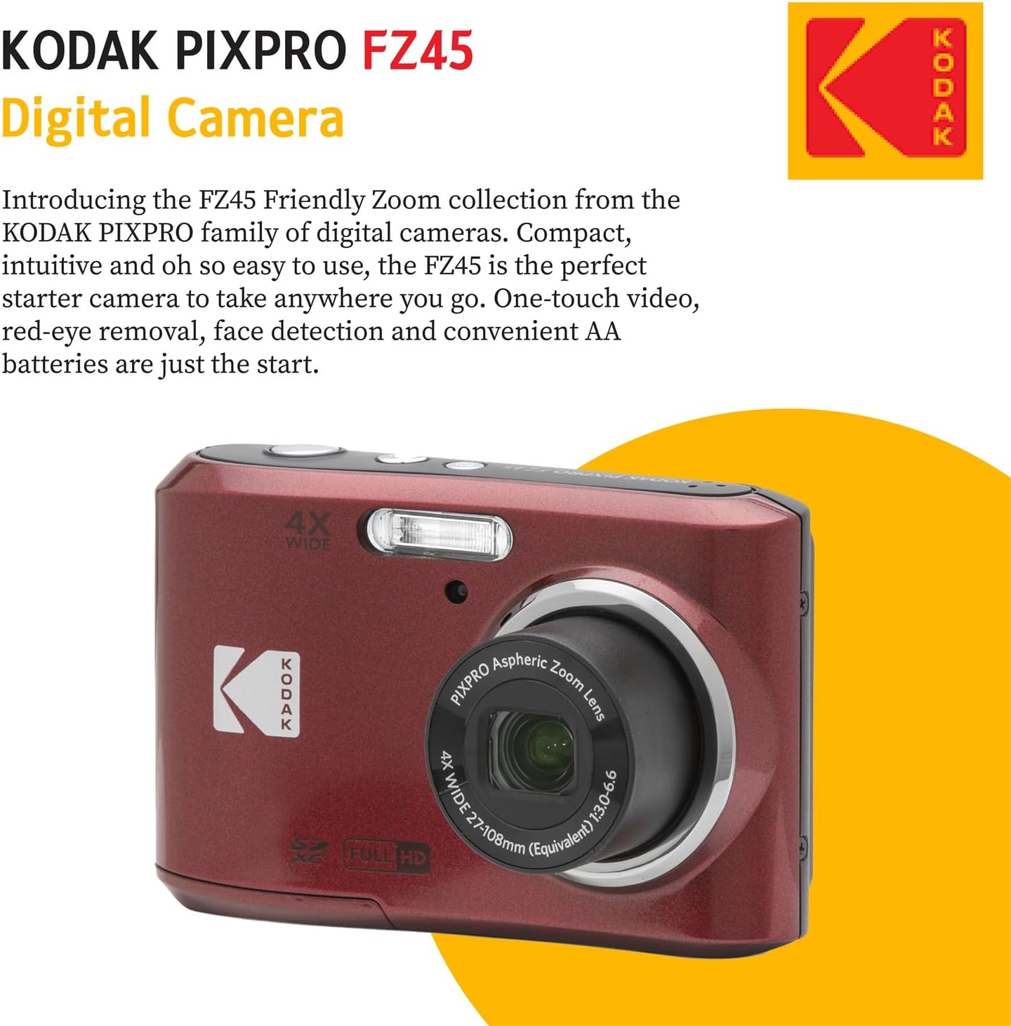Kodak PIXPRO FZ45 Digital Camera + Point & Shoot Camera Case + Sandisk 128GB SDXC Memory Card