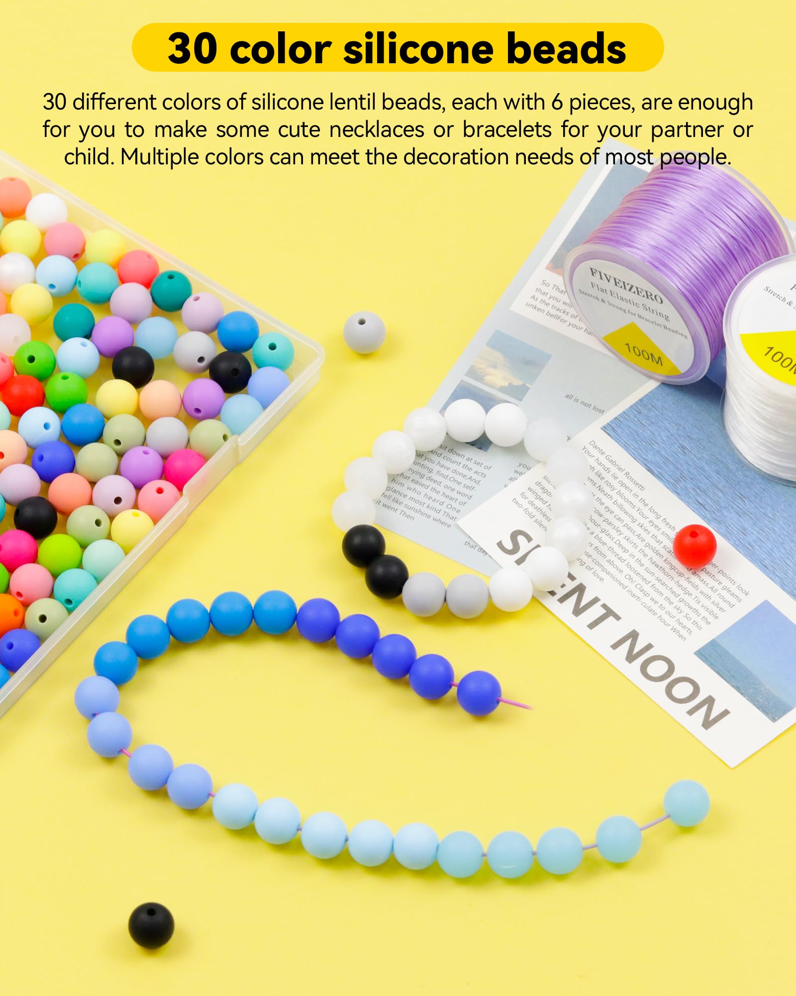 180PCS FIVEIZERO Silicone Beads – 30 Colors 12mm Round Rubber Beads Bulk for DIY Crafts, Keychain Accessories & Jewelry Making | Soft Silicone, Seamless Finish, Easy to String, Fade Resistant, Durable for Daily Use
