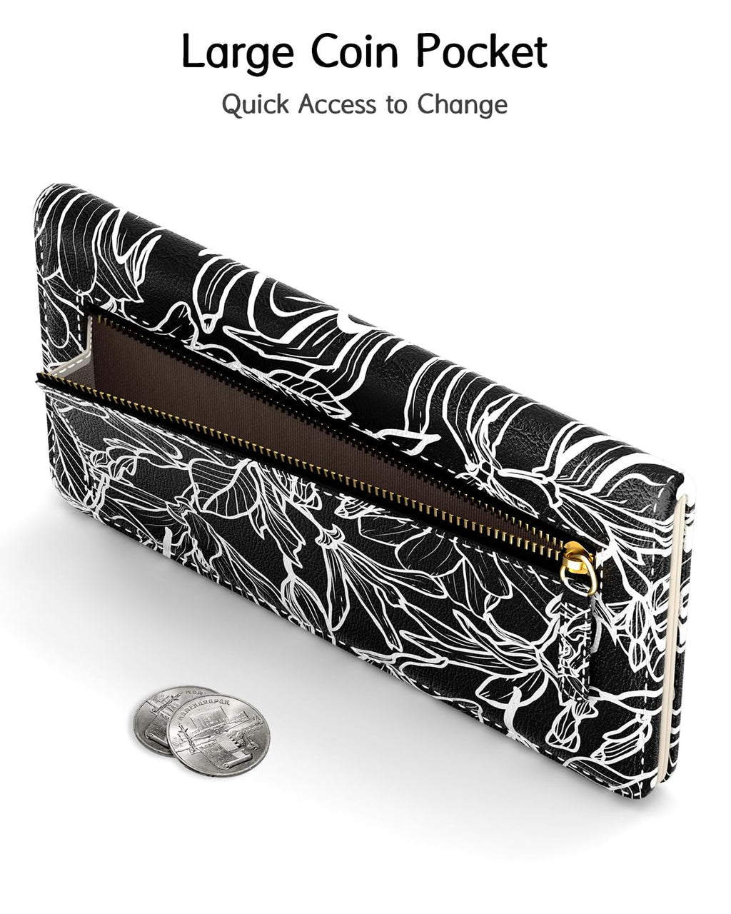 Nipichsha Womens Wallet, RFID Slim Wallets for Women, Thin Ladies Credit Card Holder Purse, Cute Leather Bifold Clutch Billfold with 11 Card Slots & ID Window, Abstract Boho Leaf