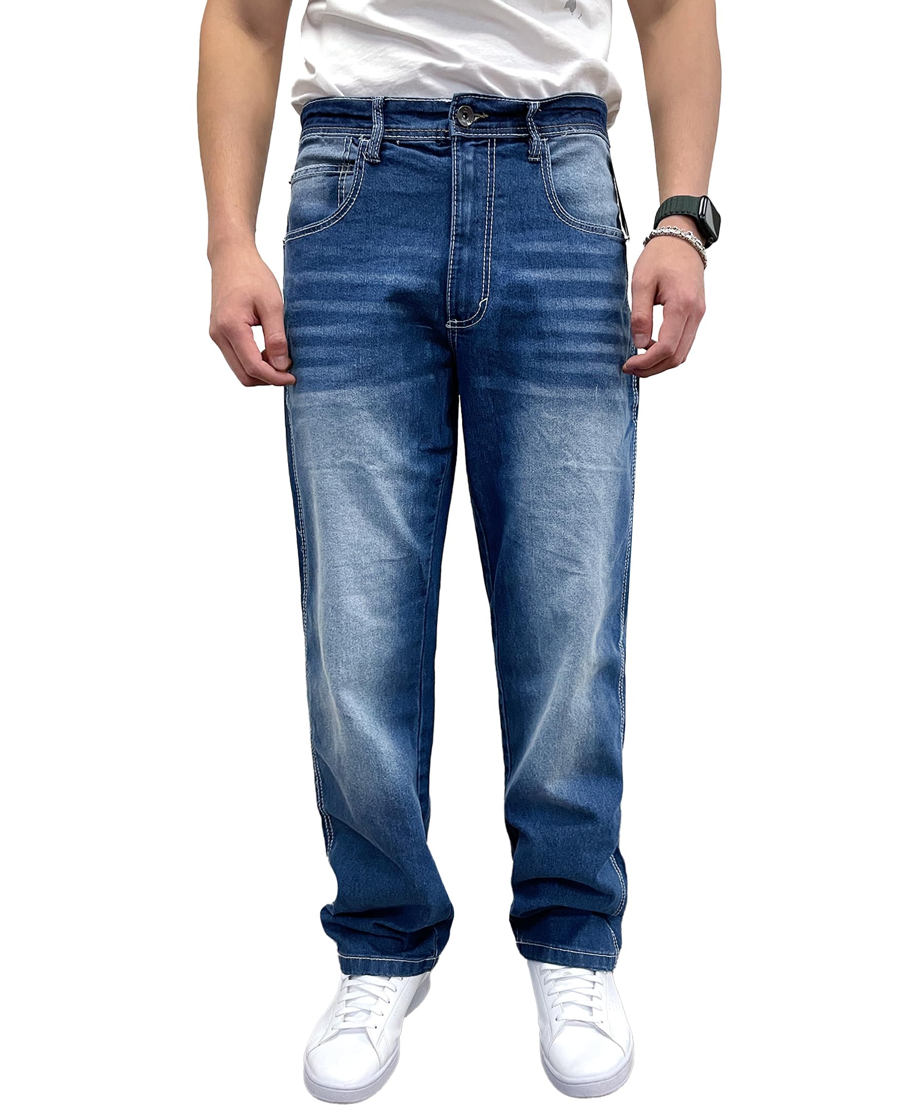Southpole Mens Mid Rise Stretchable Straight Relaxed Fit Cross Hatch Denim Pants