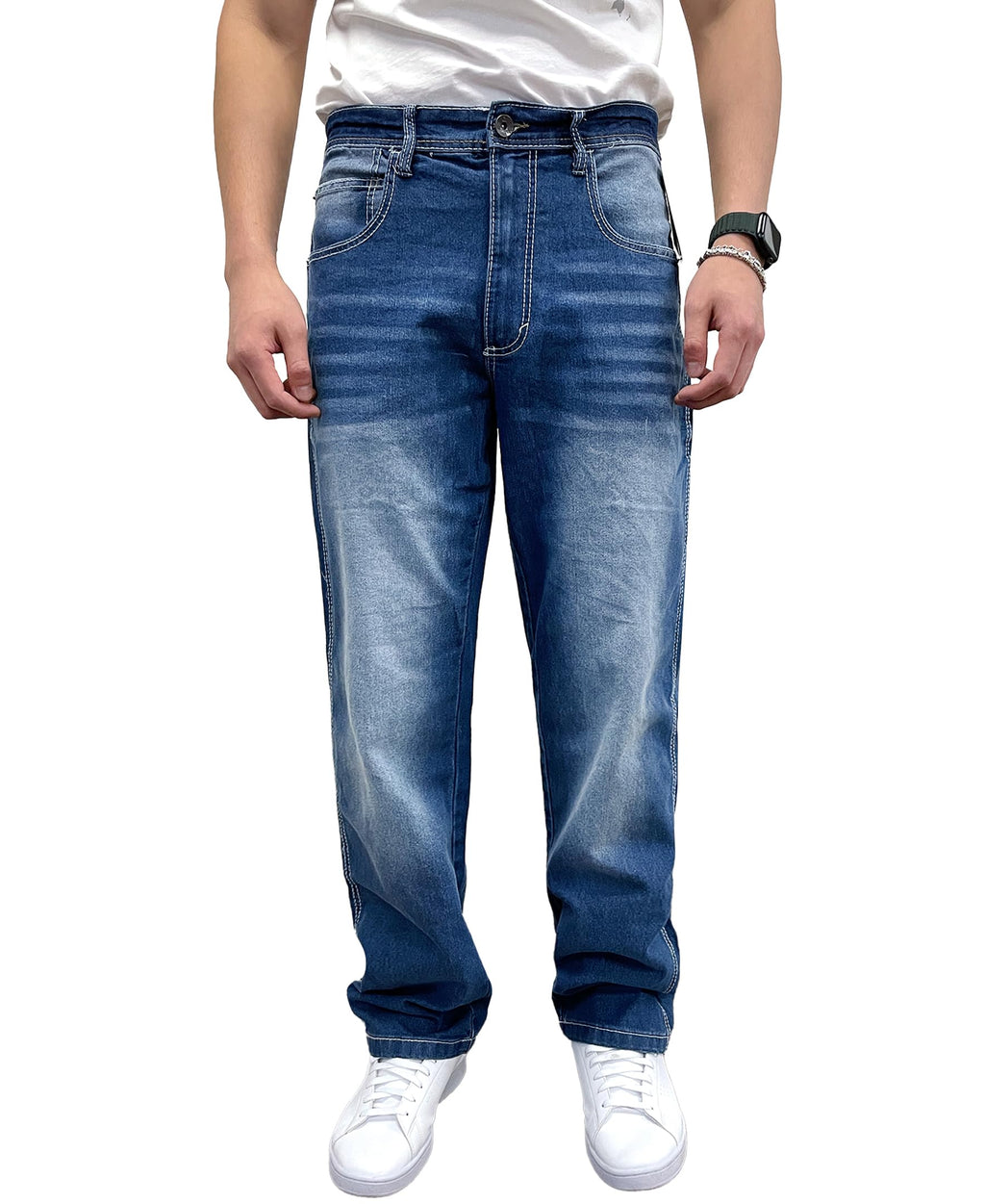 Southpole Mens Mid Rise Stretchable Straight Relaxed Fit Cross Hatch Denim Pants