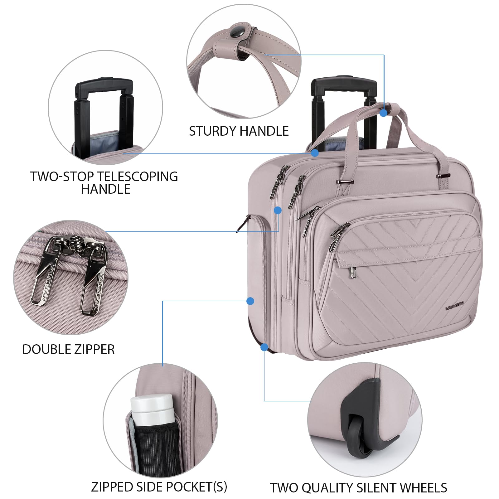 VANKEAN Rolling Laptop Bag Women with Wheels, Fits Up to 15.6 Inch Rolling Briefcase Water Repellent Rolling Computer Bag (Floral)