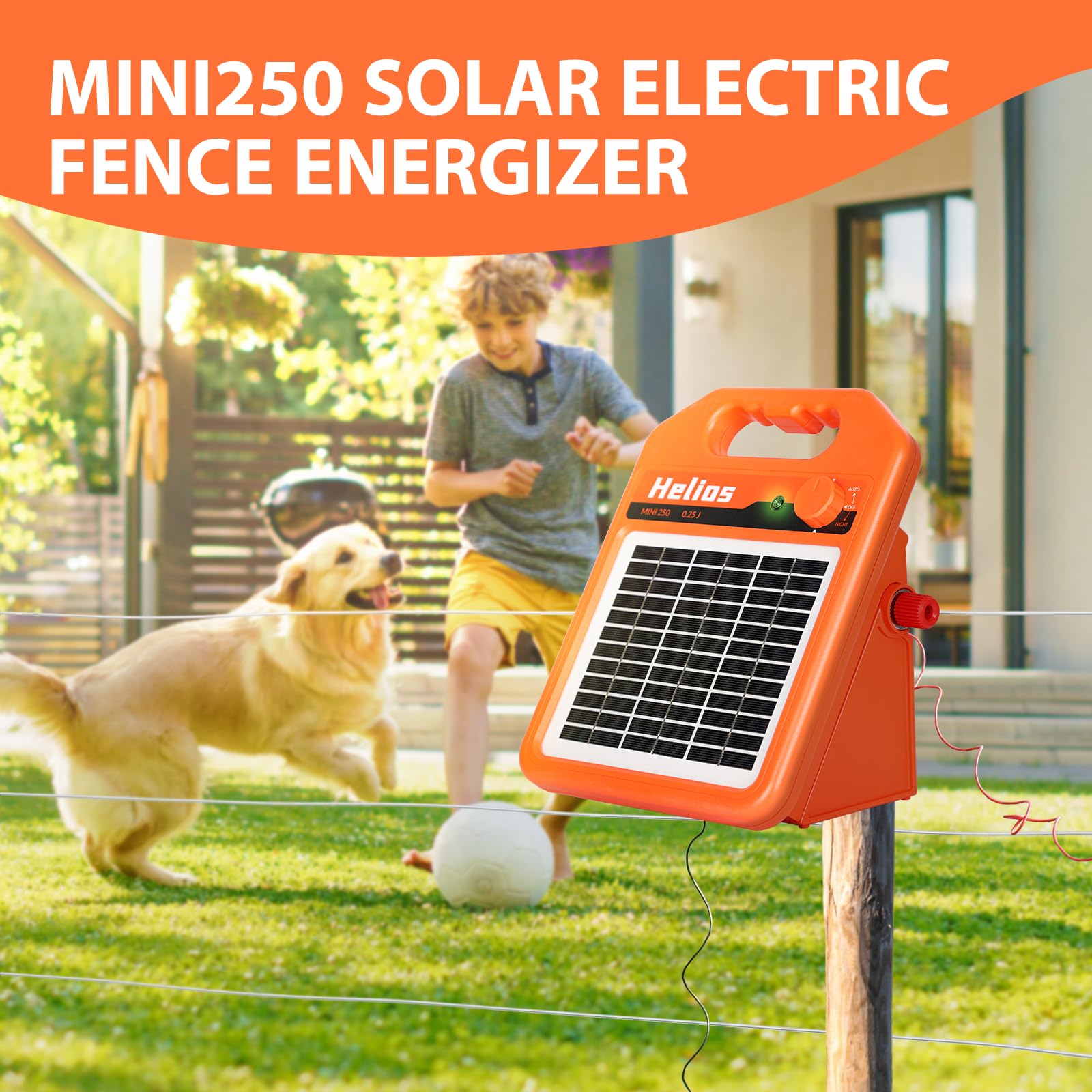 MINI160 2 Miles Solar Fence Charger, 0.16 Joule Solar Electric Fence Charger for Livestock, Pigs, Horses, Cattle Sheep, Solar Powered Electric Fence with Day or Night Mode, Easy Installation