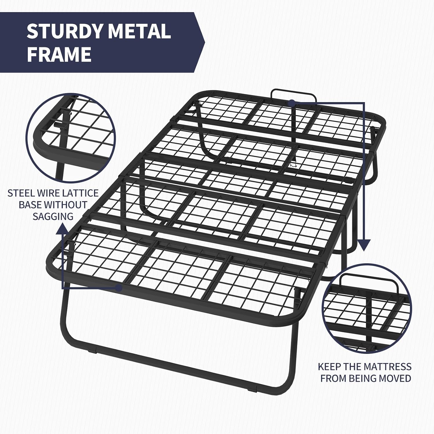 Folding Bed, 75" x 51" Rollaway Bed with 5" Thick Memory Foam Mattress for Adults, Queen Size Fold Up Roll Away Sleeping Beds, Space-Saving Foldable Portable Guest Beds with Sturdy Metal Frame