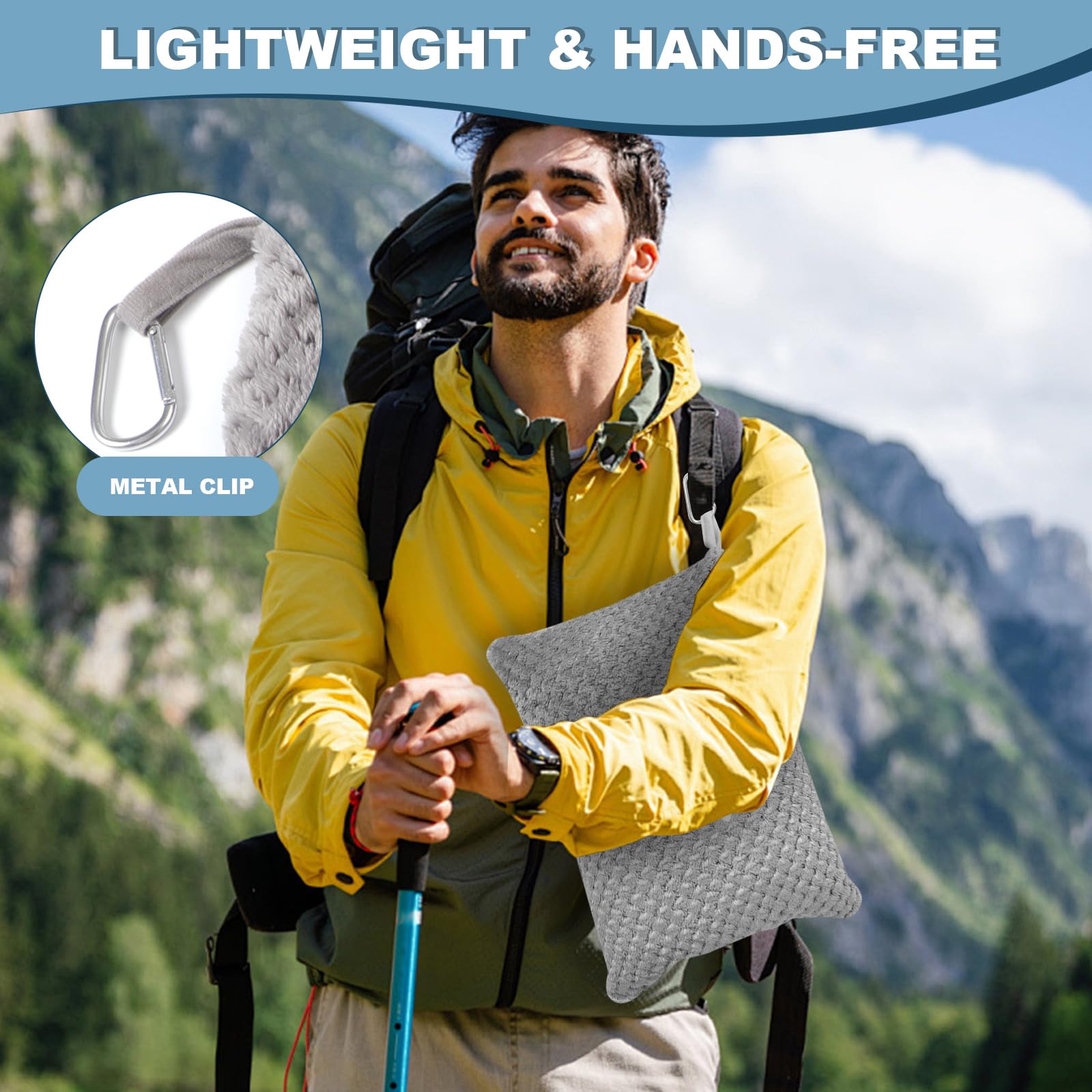 Travel Blanket Airplane Compact with Bag, Travel Essentials 3 in 1 Packable Airplane Blanket, Travel Pillow and Blanket Set, Inflatable Pillow, Luggage Sleeve & Backpack Clip (Camel)
