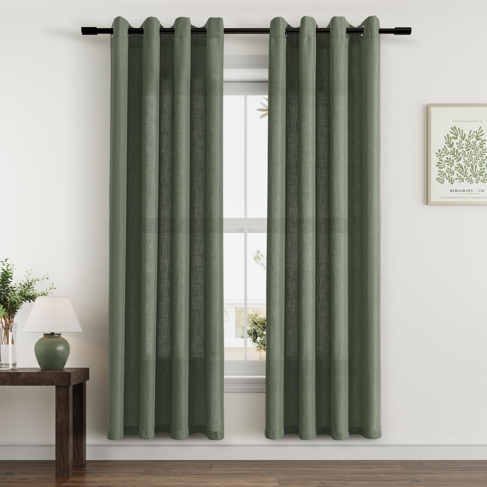 Aersas Black Bedroom Linen Curtains 63 Inch Length 2 Panel Privacy Energy Efficient Semi Sheer Black Linen Drapes for Living Room Modern Farmhouse Grommet Window Curtain for Nursery Office 52x63