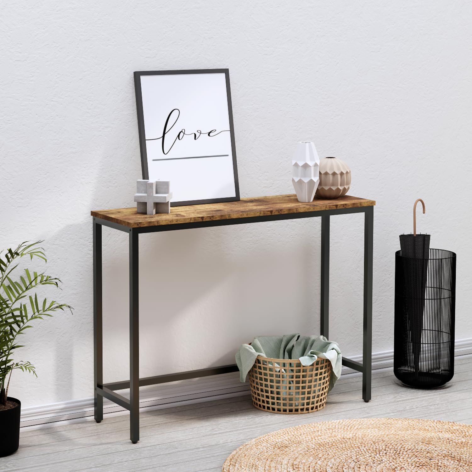 Timberer 39.4” Console Table, Hallway Entrance Table Sofa Table Behind Couch, for Living Room, Entryway, Easy Assembly, Accent Table, Black