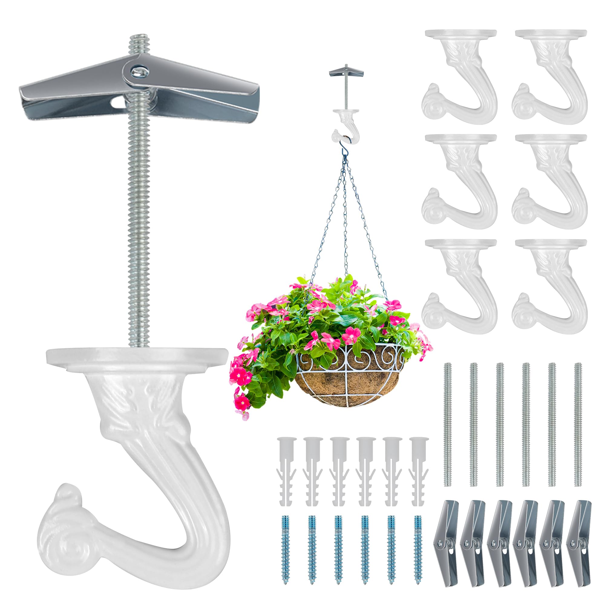 Aidoclip Ceiling Swag Hook Sets - Heavy Duty Hooks with Mounting Hardware for Hanging Plant, Ceiling or Extender Chains - Easy Install with Screws/Brackets (10 pcs - Black)