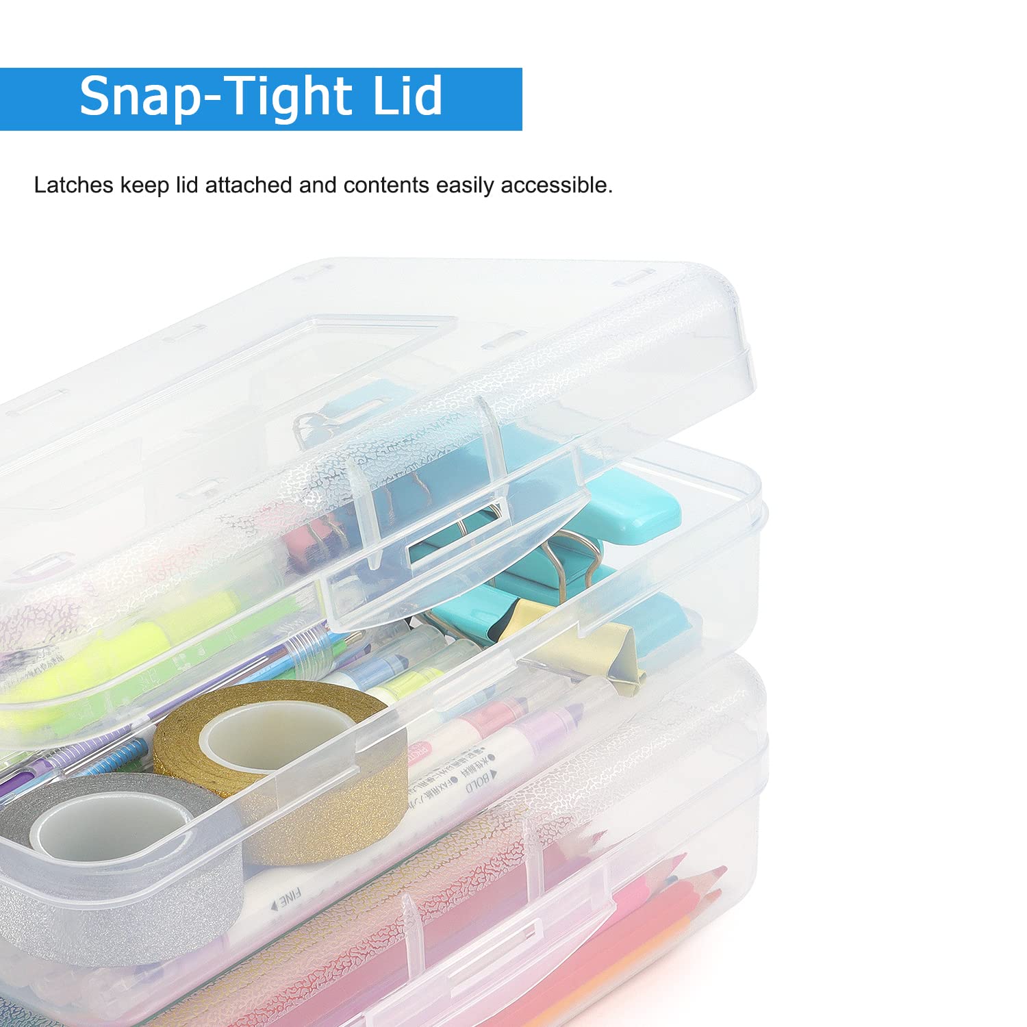 Tamaki 1 Pack Plastic Pencil Box Large Capacity Pencil Boxes Clear Boxes with Snap-tight Lid Stackable Design and Stylish Office Supplies Storage Organizer Box, Black