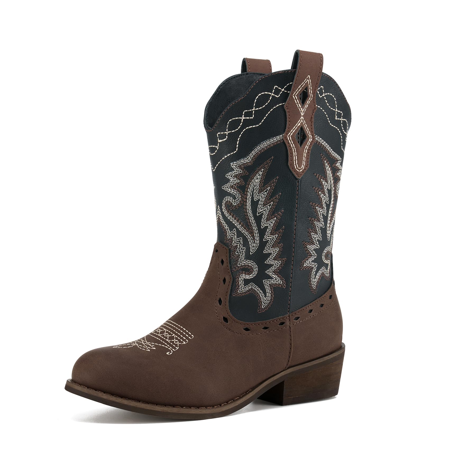Rollda Kids Cowboy Boots Western Round Toe Cowgirl Boots for Boys Girls Toddler/Little Kid/Big Kid