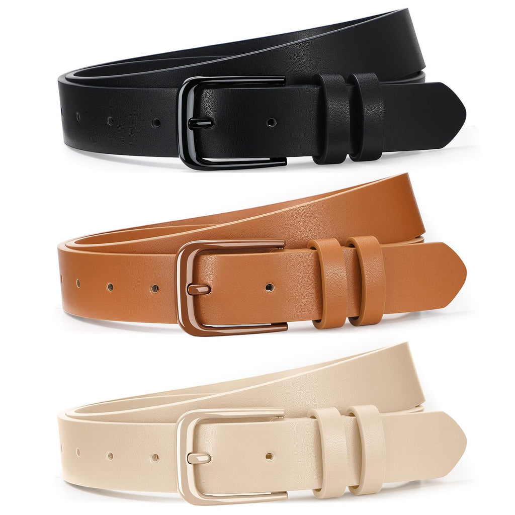 XZQTIVE 3 Pack Women Belts For Jeans Dresses Pants Ladies Leather Waist Belt with Gold Buckle