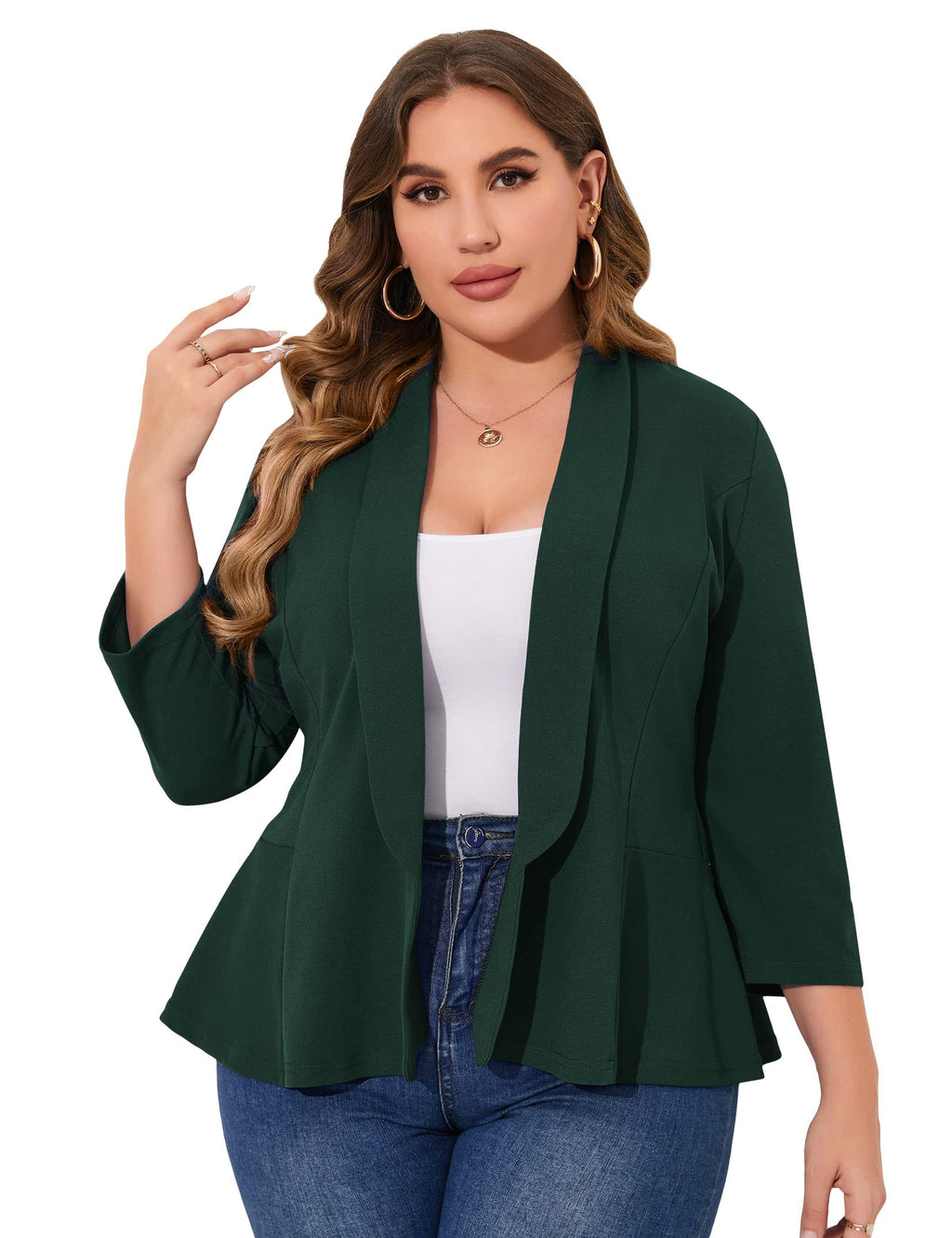 KOJOOIN Women Plus Size Casual Blazer Open Front Long Sleeve Work Office Cardigan Jackets