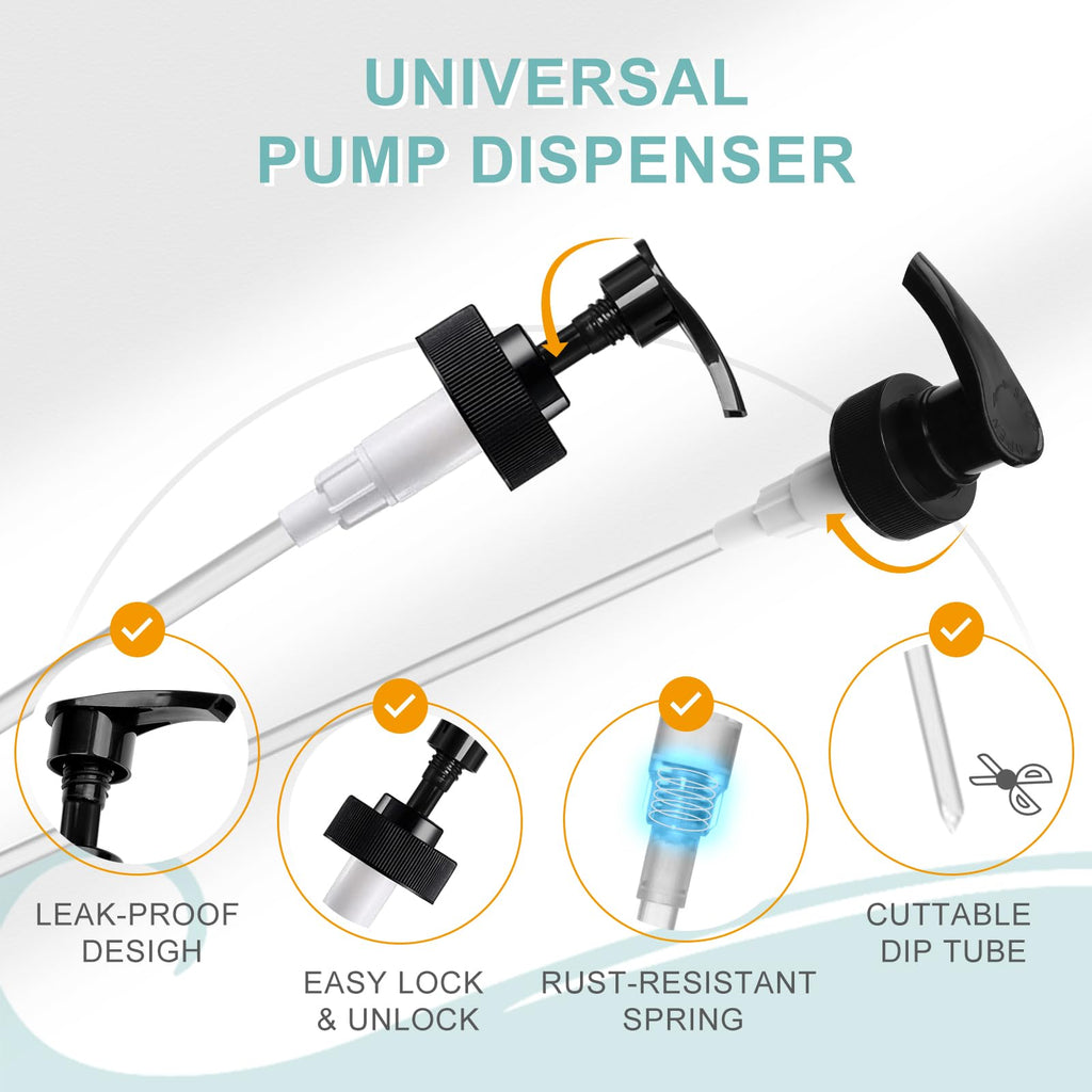 Gallon Pump Dispenser, Fits Most 1 Gallon Jugs and Containers 38/400 Pump Lid Top Replacement for Sanitizer, Lotion, Shampoo, Conditioner (6 Pack)