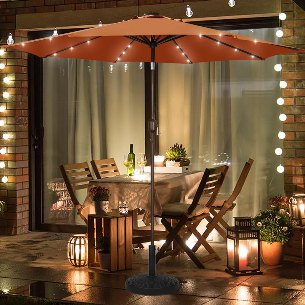 Blissun 9 ft Solar Umbrella, 32 LED Lighted Patio Umbrella, Table Market Umbrella, Outdoor Umbrella for Garden, Deck, Backyard, Pool and Beach (Light Blue)