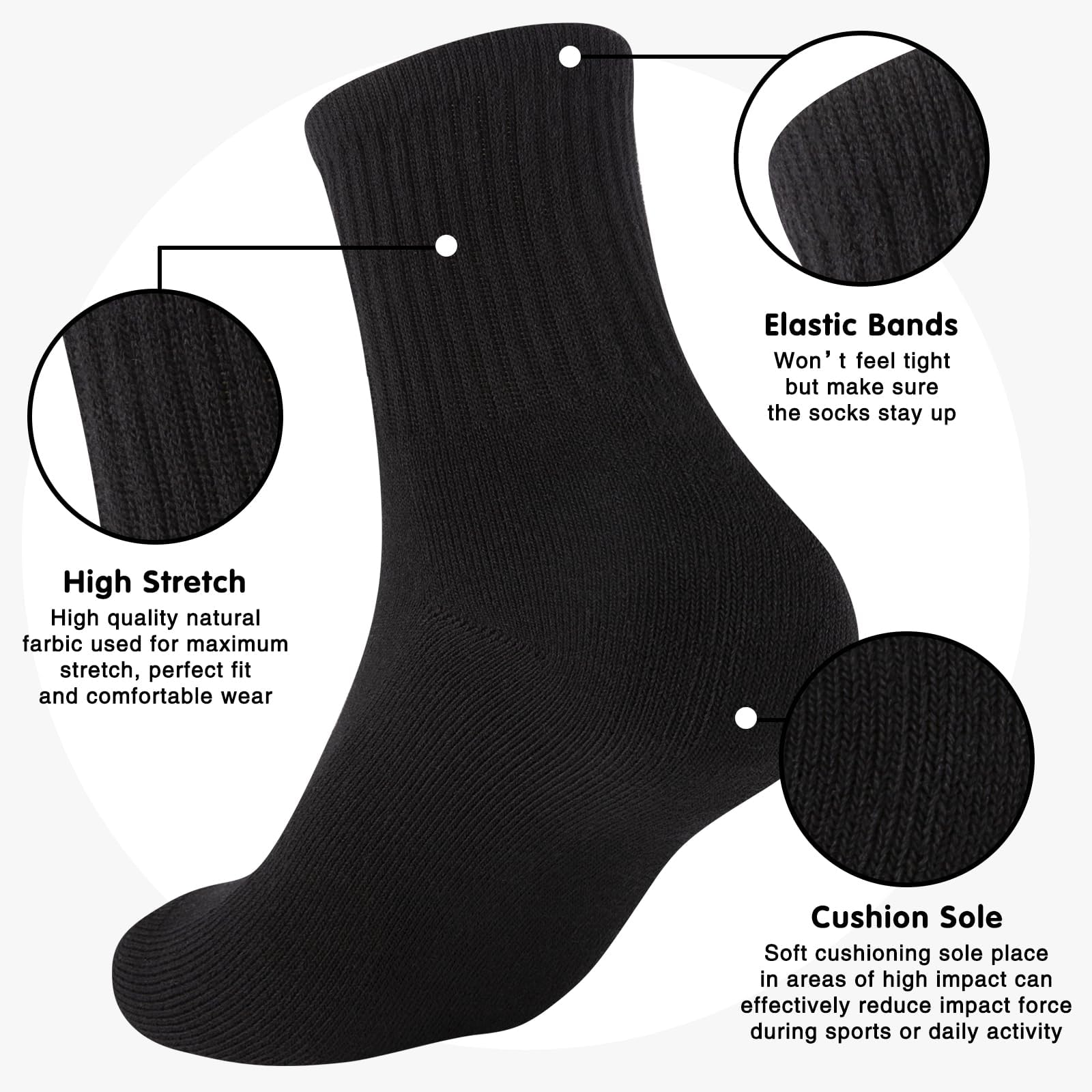 Monxiery Womens Cotton Cushioned Ankle Socks, Athletic Quarter Mini Crew Socks.
