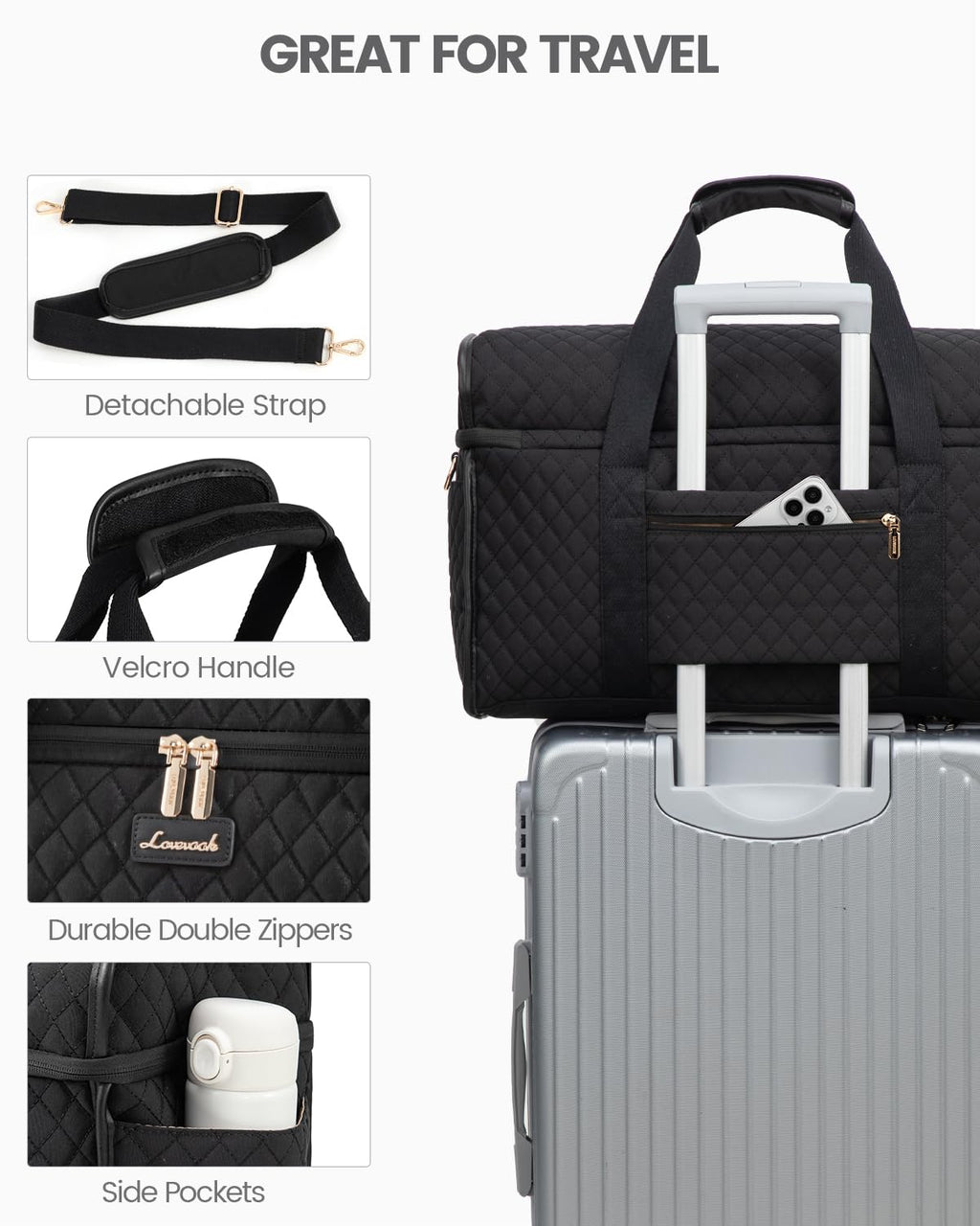 LOVEVOOK Travel Duffle Bag - Weekender & Overnight Bag with Toiletry & Wet Pocket, Carry-On Size, 3pc Set