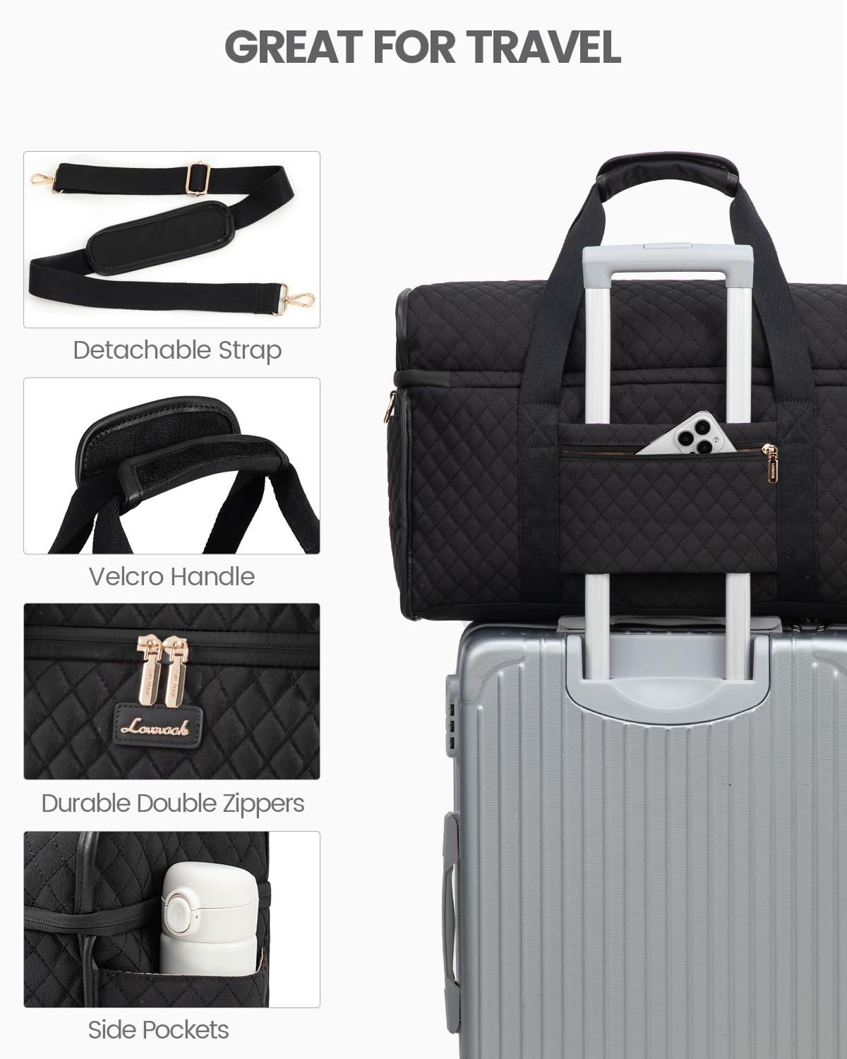 LOVEVOOK Travel Duffle Bag - Weekender & Overnight Bag with Toiletry & Wet Pocket, Carry-On Size, 3pc Set