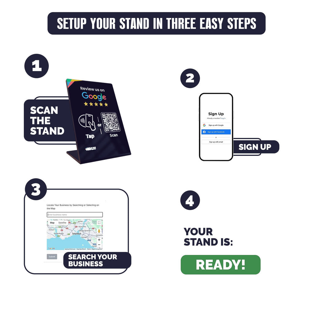 Google Review Stand -Boost Reviews w/Reusable Google Review Tap Card Stand & QR Code Stand- No App or Subscription - Android & iPhone Compatible-Boost Google Reviews for Online Growth