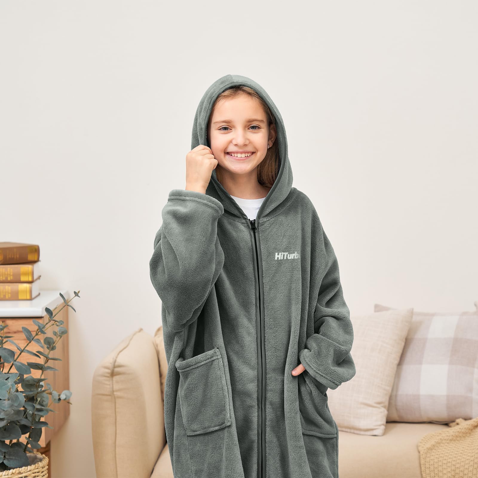 Hiturbo Kids Bath Towel Hoodie: Soft Plush Zipper Surf Poncho - Warm Fleece Changing Towels Swimming Outerwear (Blue)