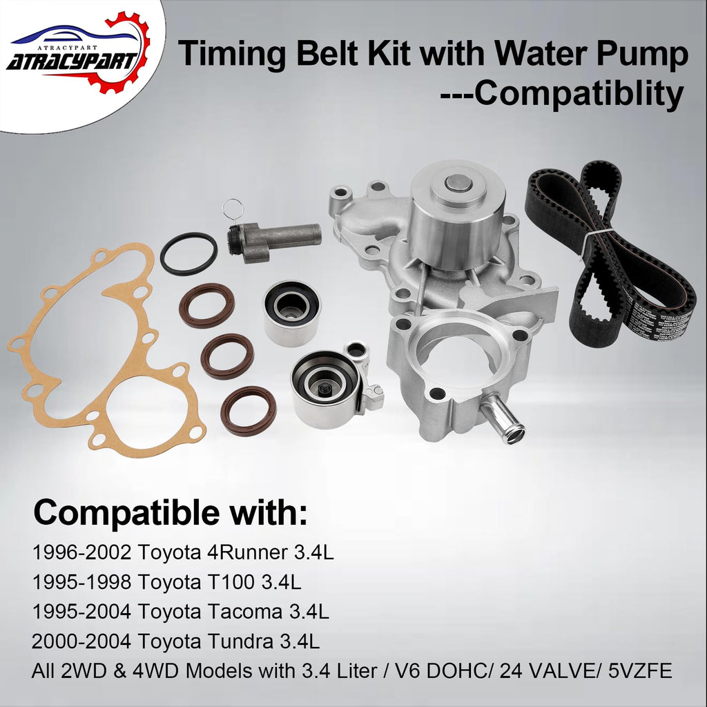 Engine Timing Belt Kit with Water Pump | Compatible With 1987-2001 Toyota Camry Celica RAV4 MR2 Solara 2.0L 2.2L 3SFE 5SFE L4 DOHC 16V | Replaces# TBK138, TCKWP199