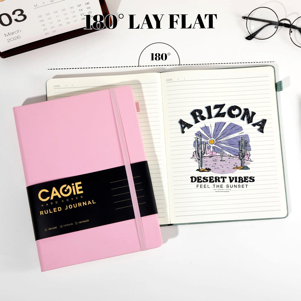 CAGIE Bullet Dotted Journal Notebook 320 Pages 100 GSM Paper Hardcover A5 Dot Grid Notebook Leather Journals for Writing Women Men Work Journaling, Black