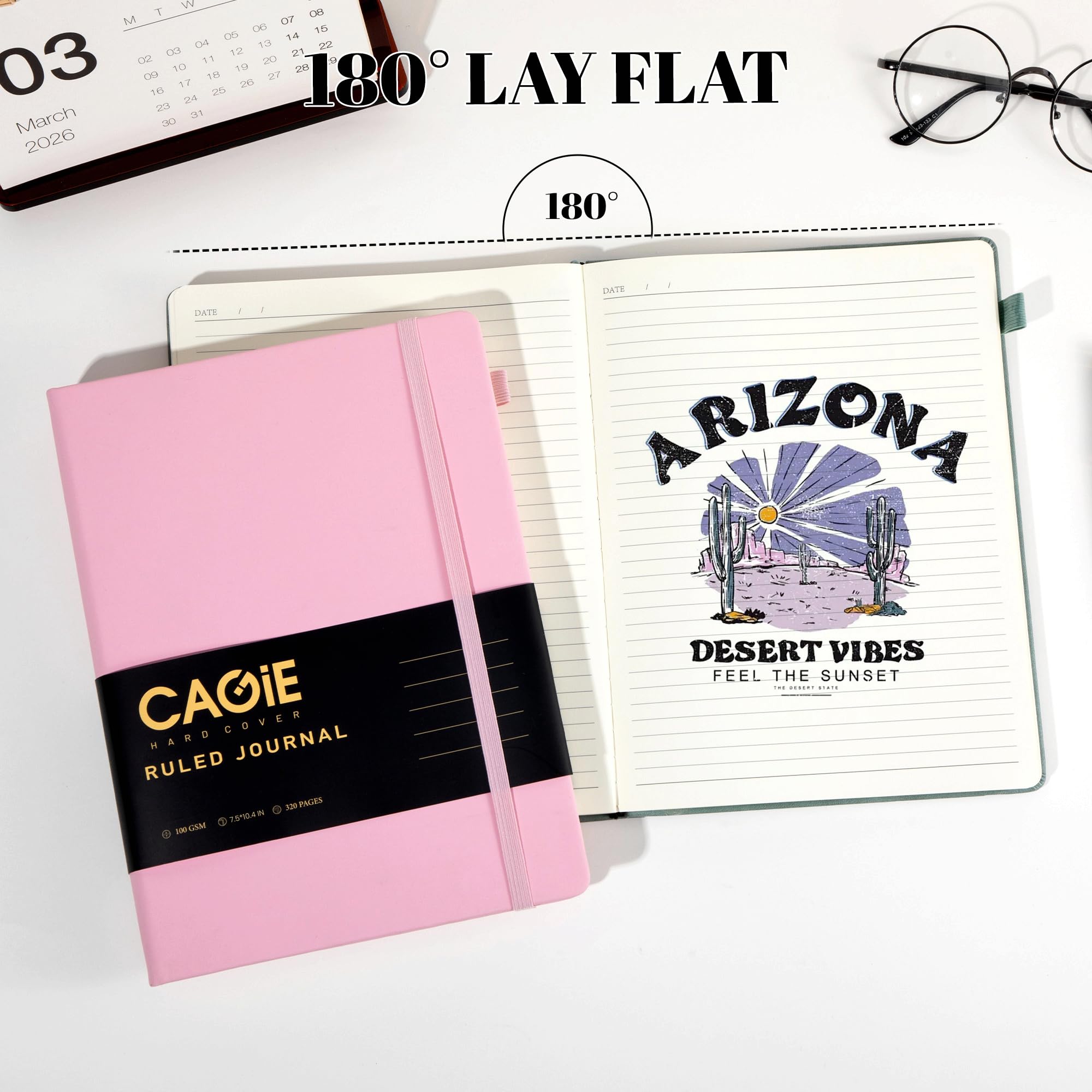 CAGIE Bullet Dotted Journal Notebook 320 Pages 100 GSM Paper Hardcover A5 Dot Grid Notebook Leather Journals for Writing Women Men Work Journaling, Black