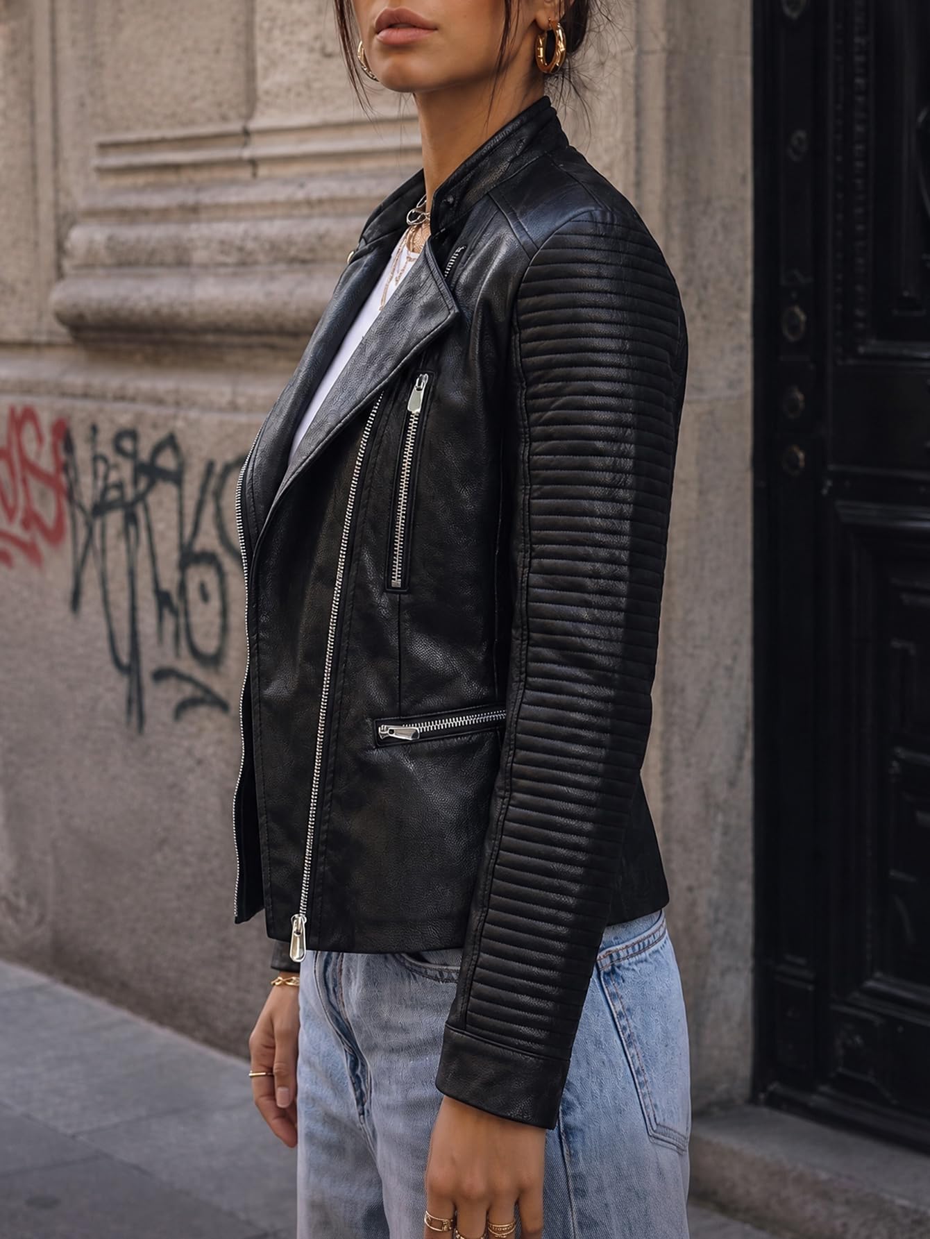 Bellivera Women's Faux Leather Casual Jacket 2026 Spring Trendy Motorcycle Outfits Lightweight Classic Coat