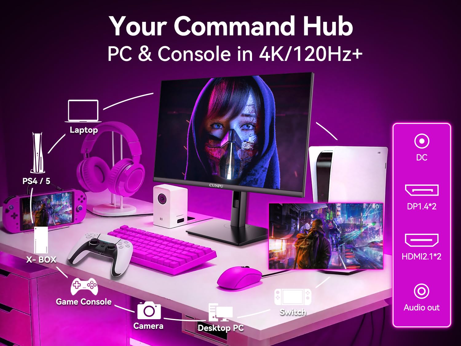 CUNPU 24 Inch 1080P 200Hz Gaming Monitor, FHD Fast IPS Panel, 124% sRGB 1ms HDR Zero-Frame Computer Monitor, Built-in Speaker, HDMI 2.1, DisplayPort 1.4, FreeSync & G-Sync, Tilt, VESA, Eye Care