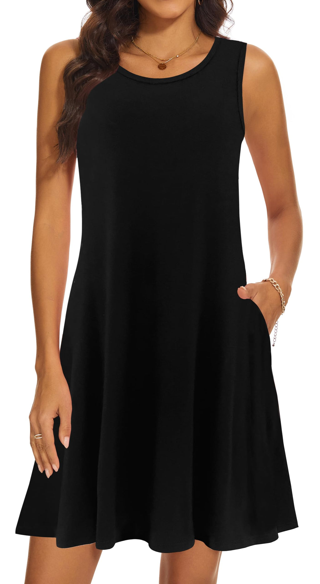 Summer Dresses for Women 2026 Casual Sundresses Beach Cover Ups Sleeveless Tshirt Swing Dress with Pockets