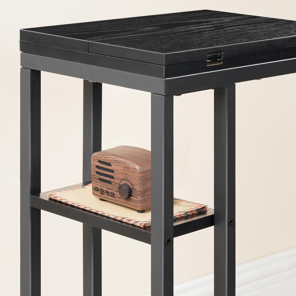 HOOBRO Foldable C Shaped End Table, C Shaped Side Table with Storage Shelf, Small Snack Table, Slide Under Couch Table for Sofa, Living Room Bedroom Small Spaces Easy Assembly, Black BK29SF01