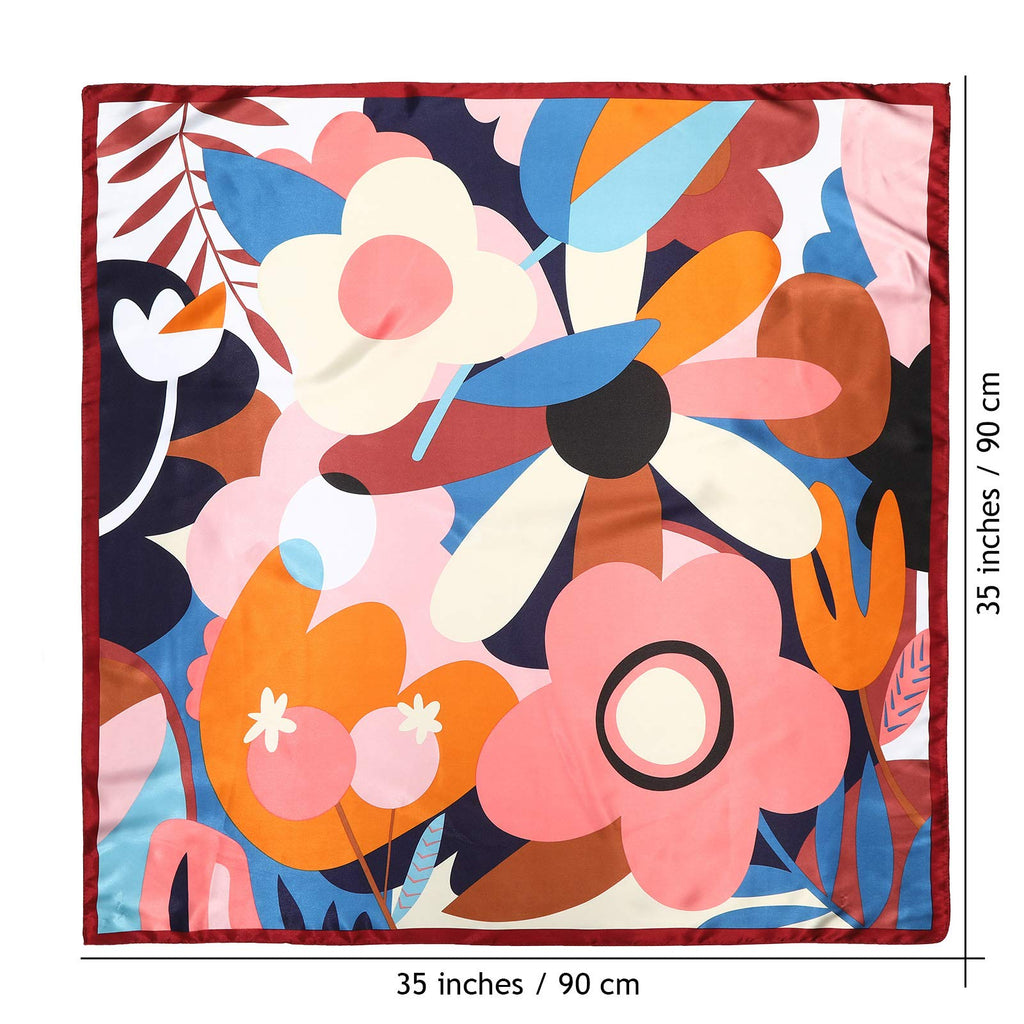 AWAYTR 35” Large Satin Square Head Scarf - 2Pcs Silk Like Floral Head Scarves Square Satin Hair Scarf Bandanas for Women