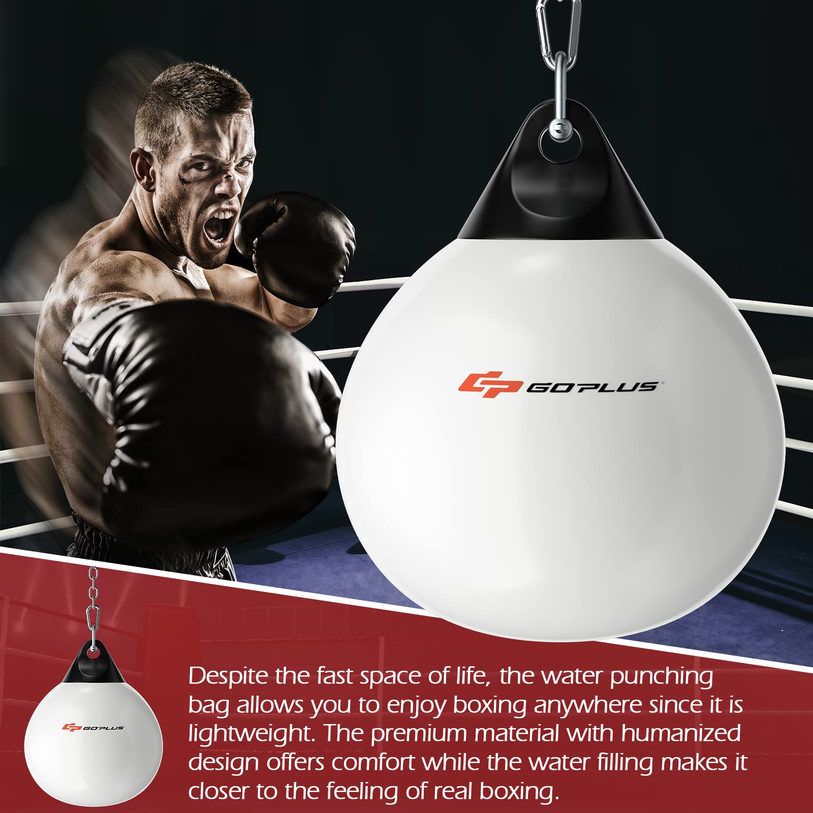 Goplus Water Aqua Bag, 21'' 180 Pound /18” 110 Pound Heavy Punching Bag with Adjustable Metal Chain, Water Injection Hose, Boxing Training Bag for Adults Fitness, MMA