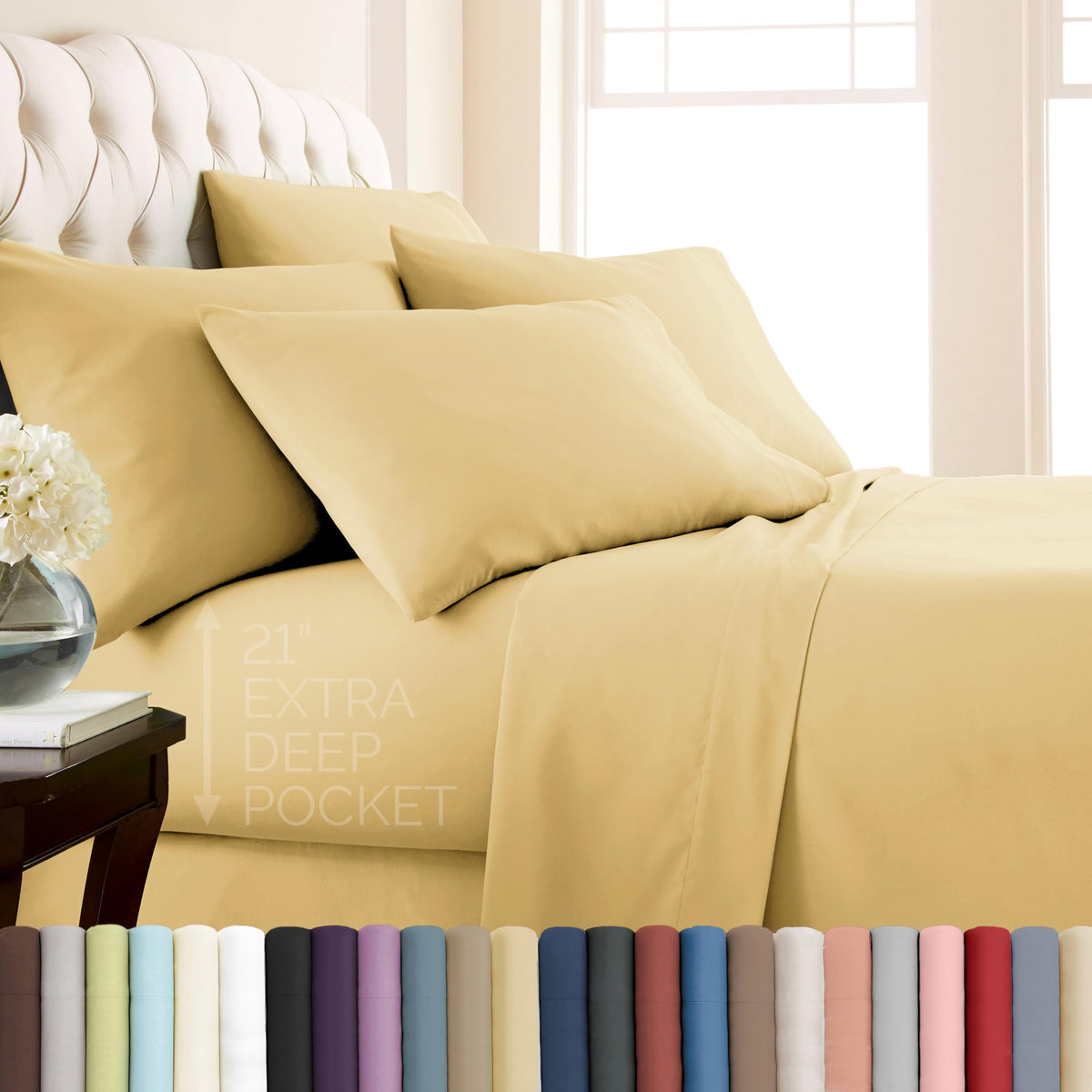 Southshore Fine Living, Inc. 4-Piece, 21-Inch Deep Pocket Twin Sheets Set with Fitted Sheet, Soft Microfiber, Oversized Flat Sheet, 2 Pillow Cases Standard Size, Hotel Collection Twin Bed White Sheets