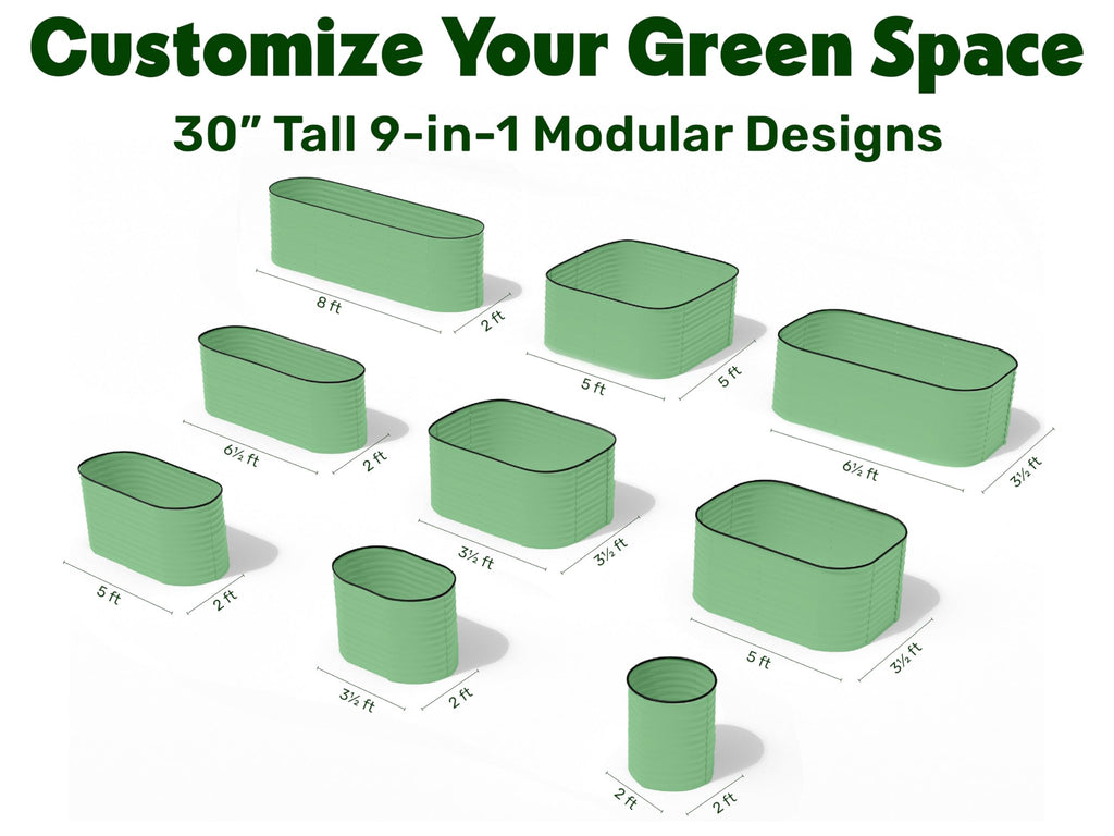 9-in-1 Galvanized Steel Raised Garden Bed // 8×2×1.5 ft Modular Planter for Gardening, Vegetables, Flowers // 18" Tall Metal Raised Garden Beds Outdoor (Dark Green) // Patented Design Planter Box